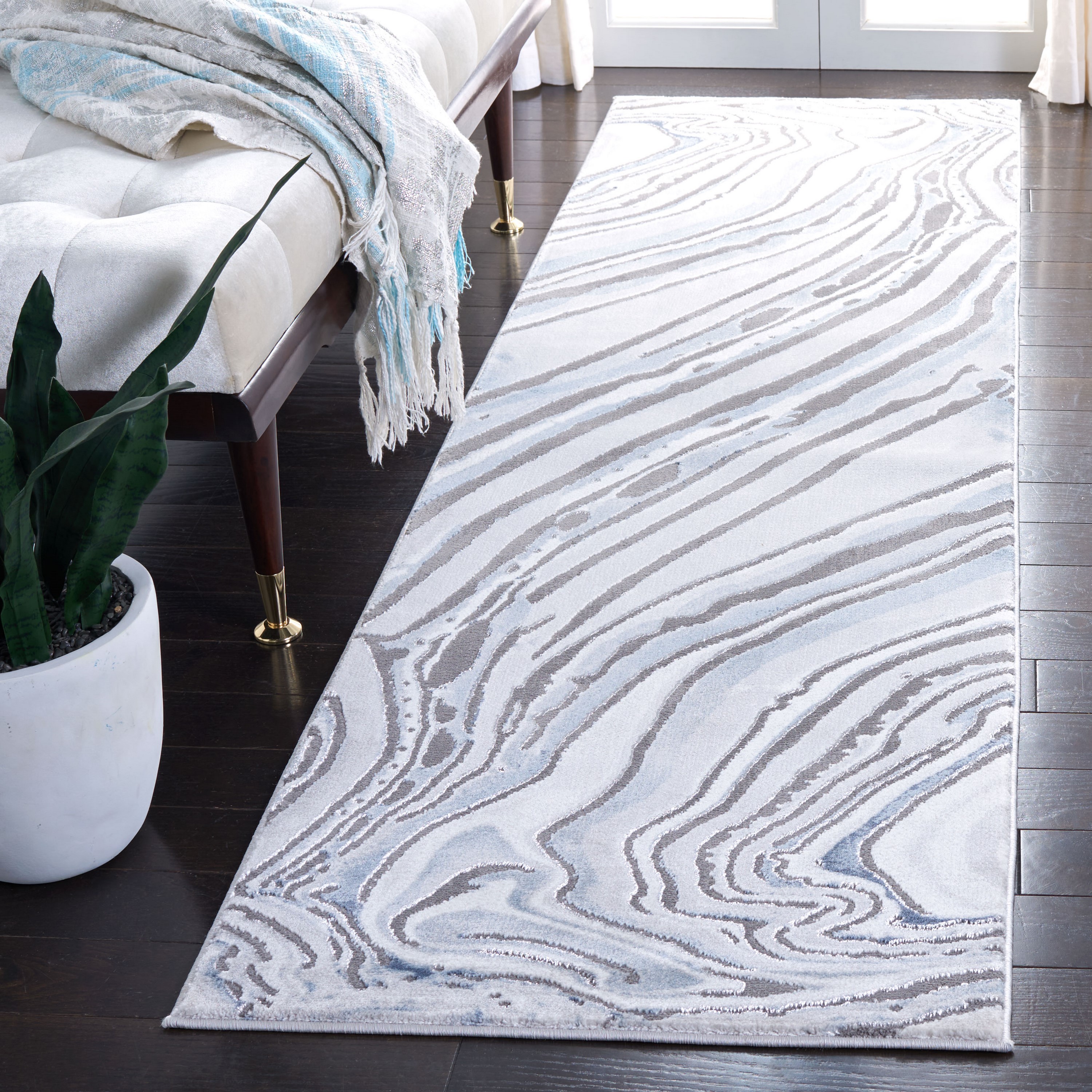 Safavieh CFT843M-28 Craft Enzi 2 x 8 (ft) Loomed Polypropylene Blue/Gray Rectangular Indoor Geode Runner rug