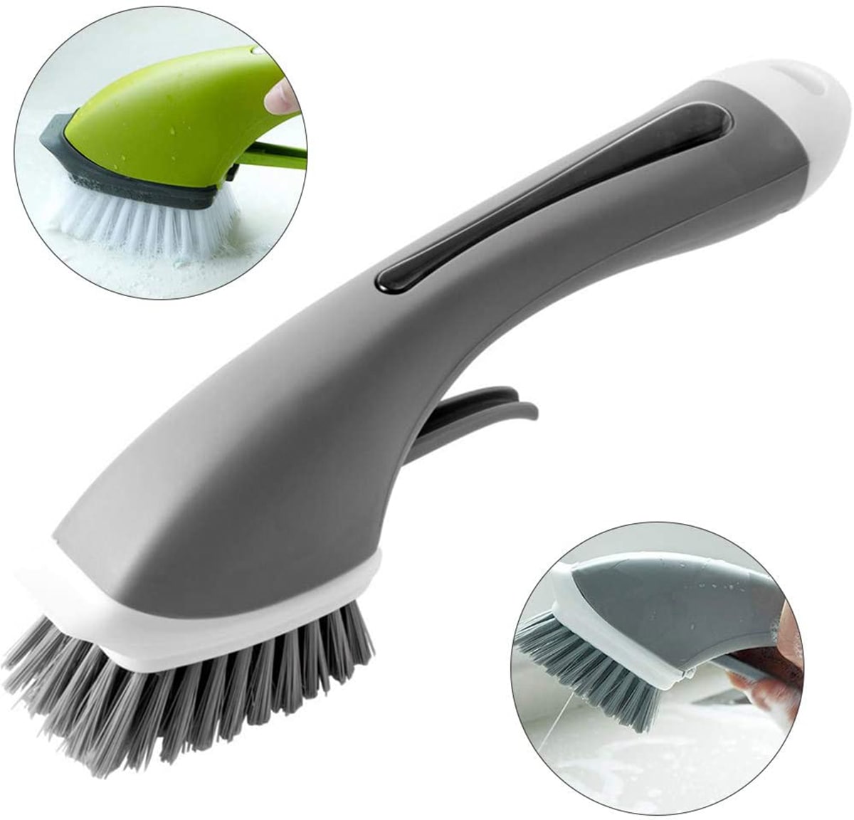 Home Basics Heavy-Duty Soap Dispensing Plastic Dish Brush with No