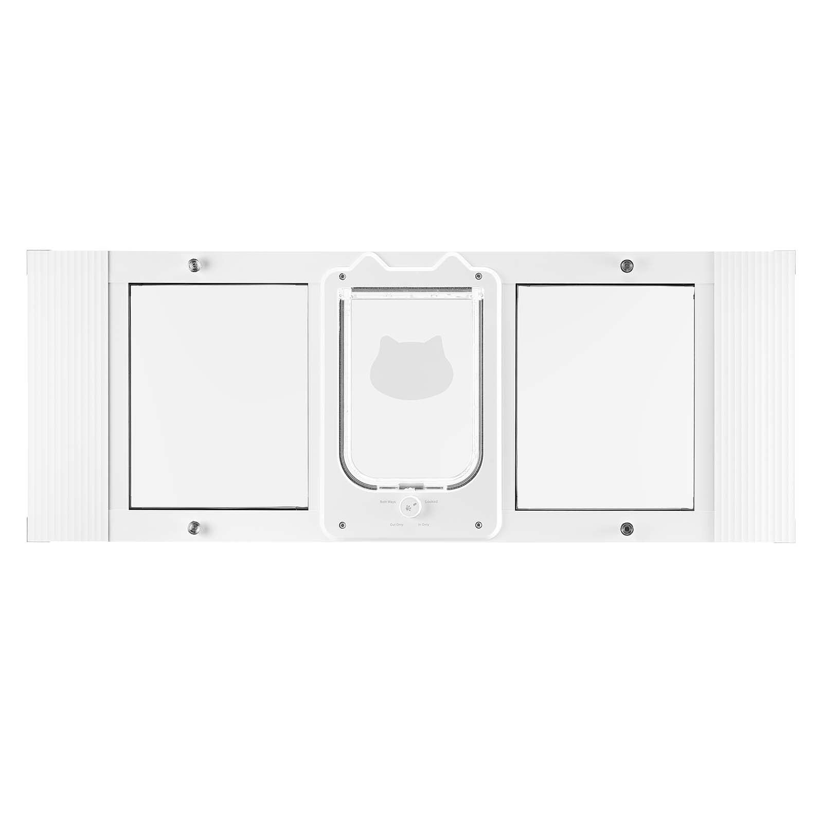 GIVIMO Window Cat Door Adjustable 35-in to 40-in Aluminum Frame and Glass with Magnetic Closure 4-Way Lock Weatherproof Quick-Fit Pet Door for Cats White
