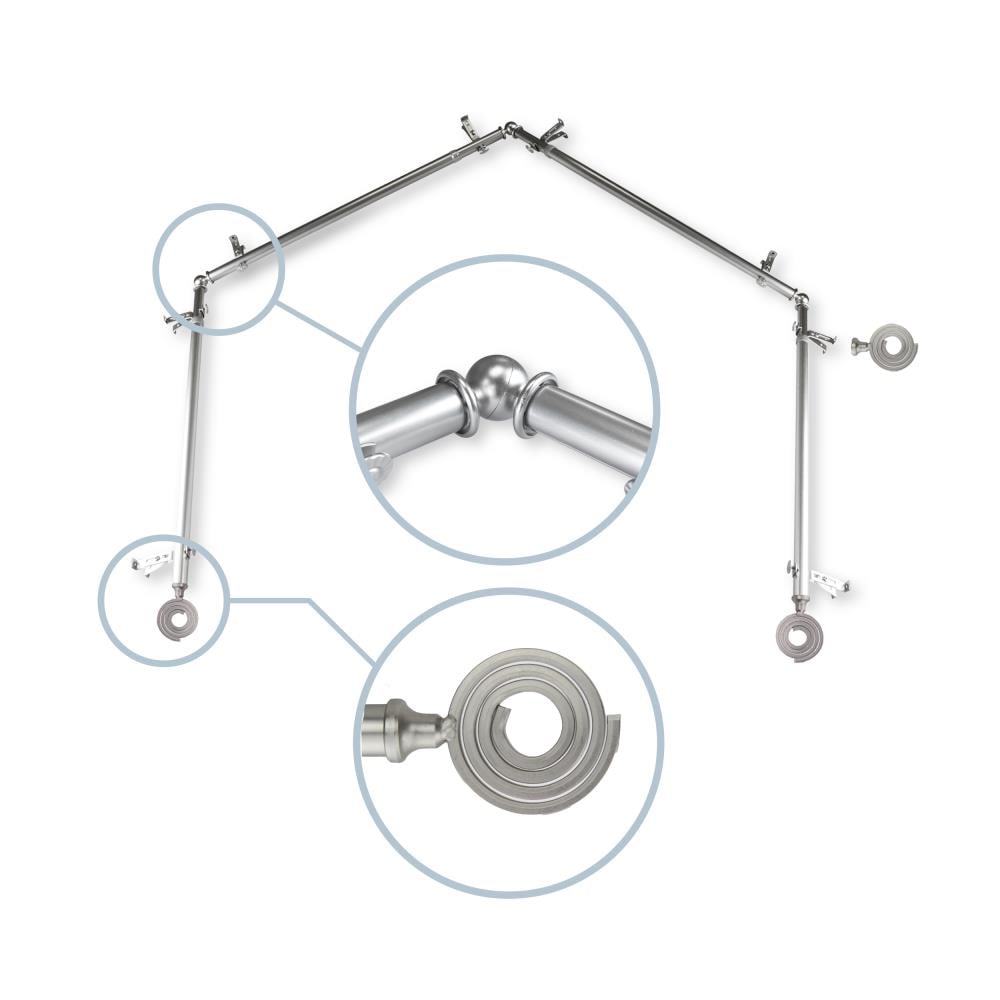 Hart & Harlow L4BAY-61-5 Loop 13/16-in 4-sided 28-in to 48-in Satin nickel Steel Bay window curtain rod with Finials