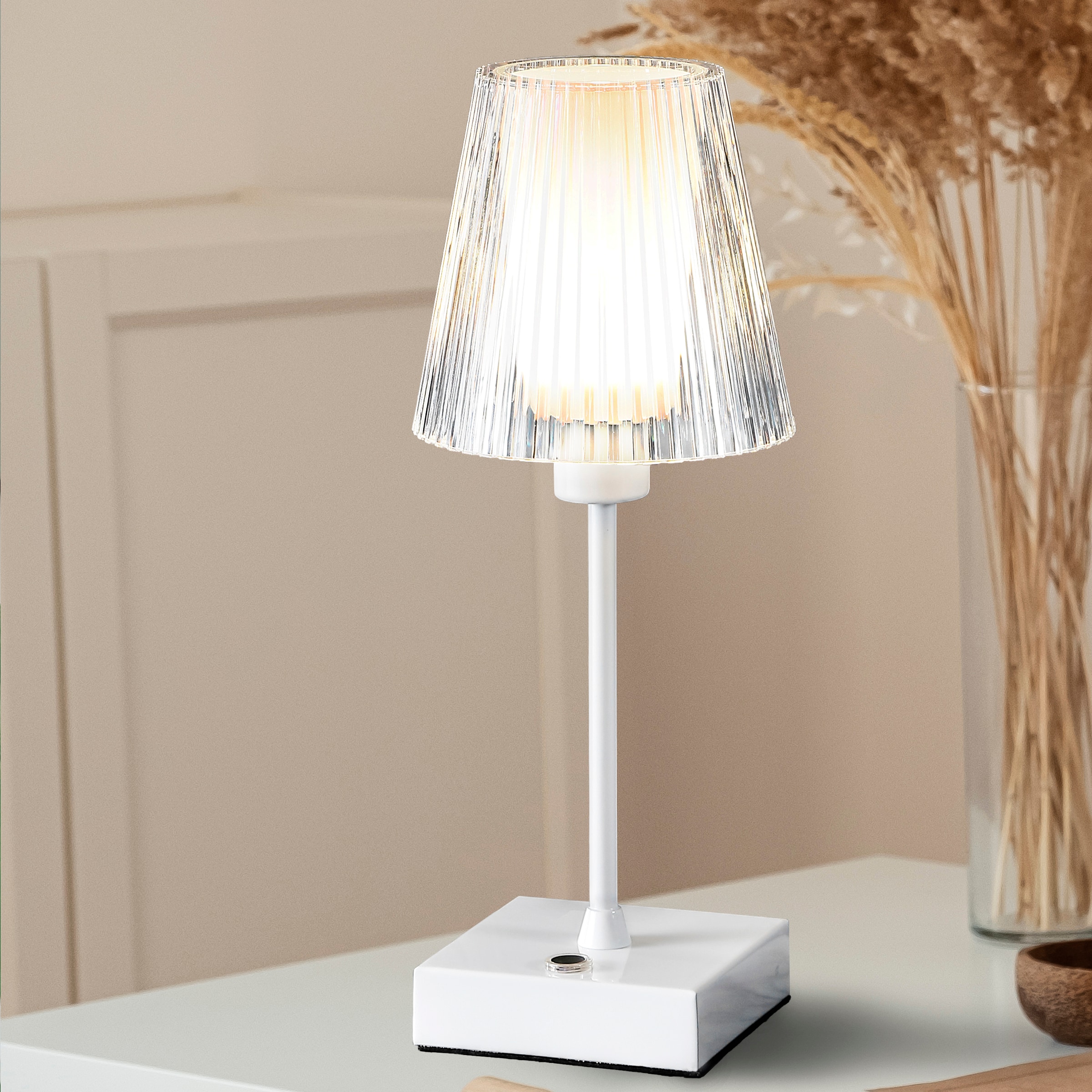 JONATHAN  Y JYL7225B Oscar Modern Industrial Iron/Acrylic Rechargeable/Cordless 12.5-in White LED On/Off switch Integrated Table Lamp with Acrylic Shade