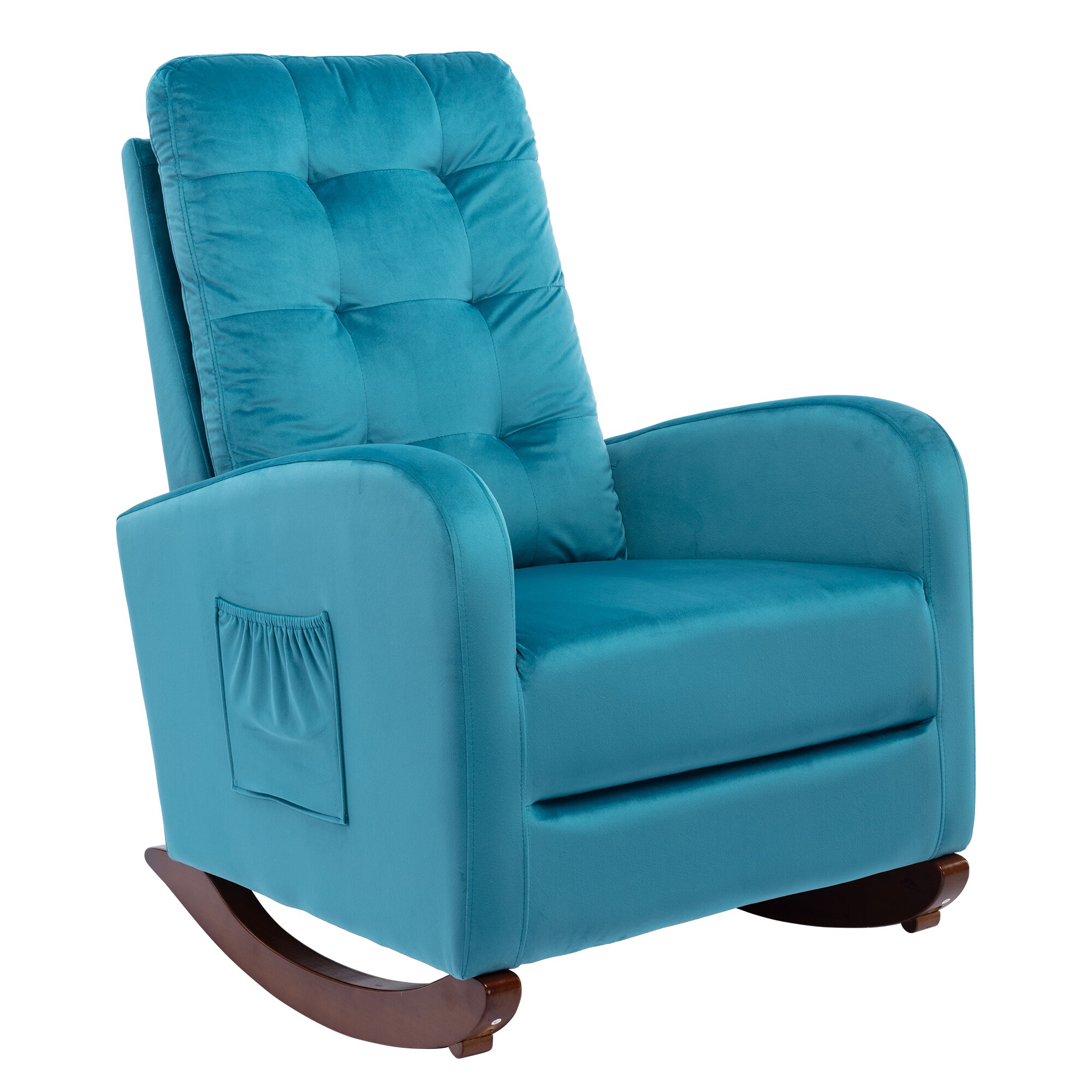 blue leather rocking chair