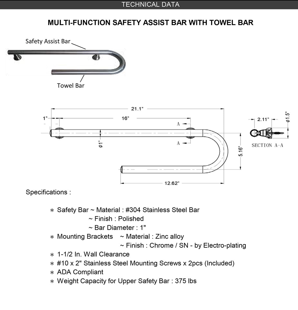 ARISTA MFA8802-CTBB-BN Grab-Bars - View #3