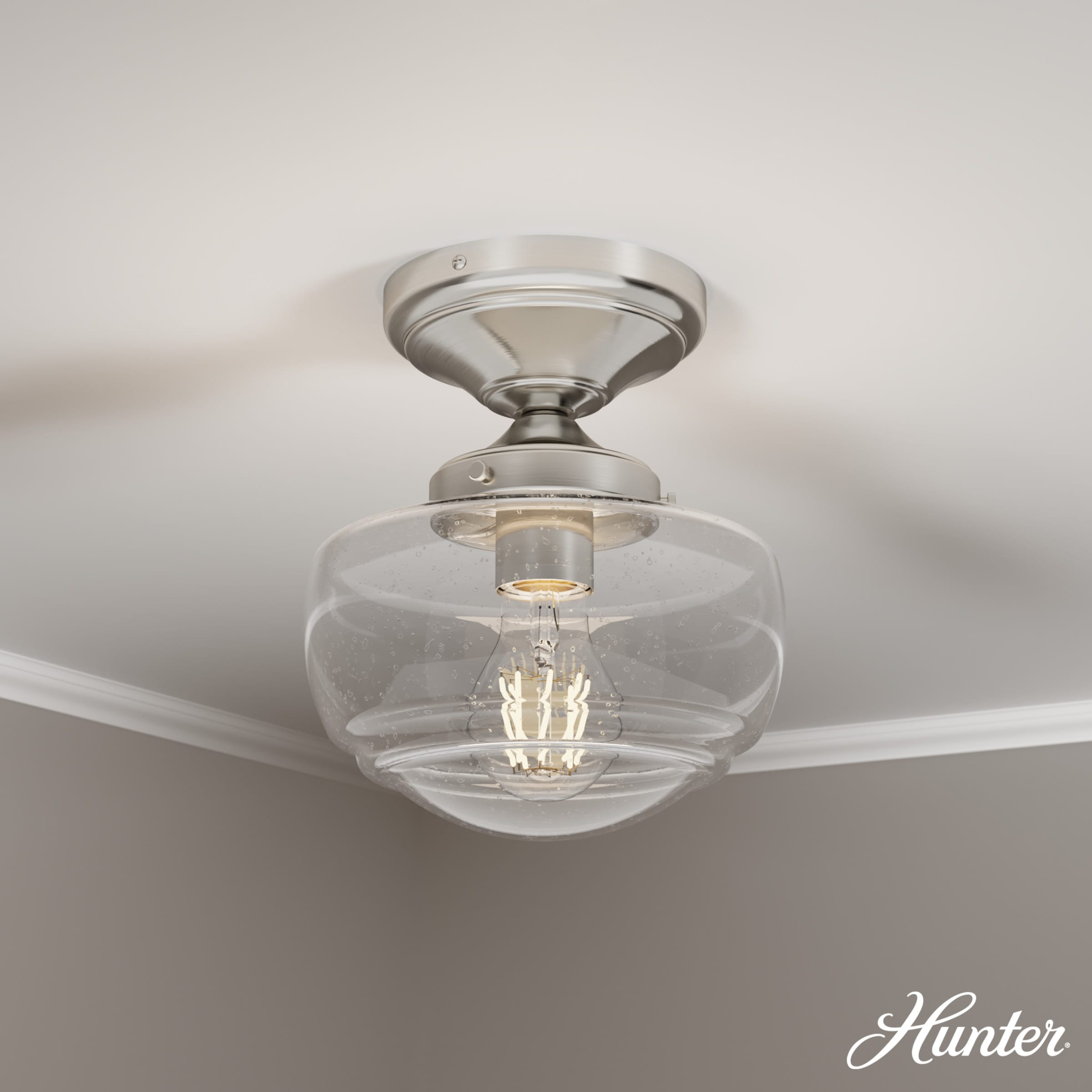Saddle Creek Brushed Nickel 1-Light Mini Semi-Flush Mount with Clear Seeded Glass