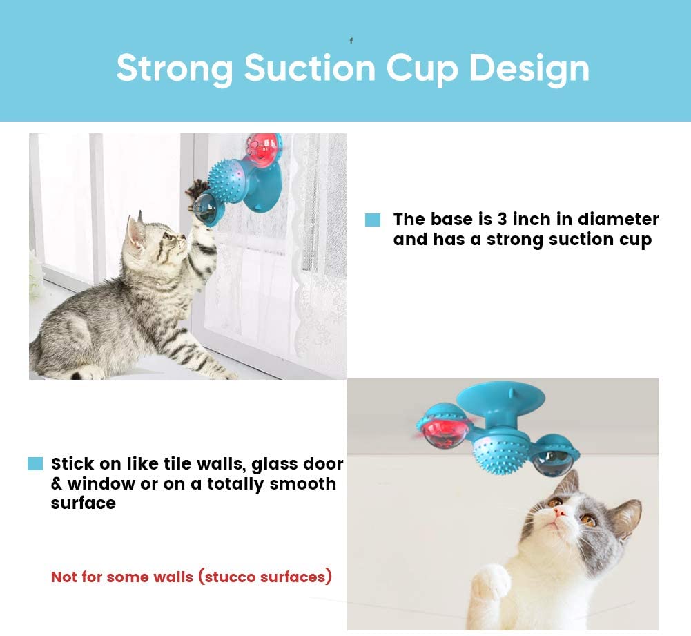 Windmill Cat Toys, Turntable Interactive Cat Toy With Suction Cup Brush For  Cat Tooth Cleaning Scratching,wall Mount Cat Spinner With Rotatable Toy Ba