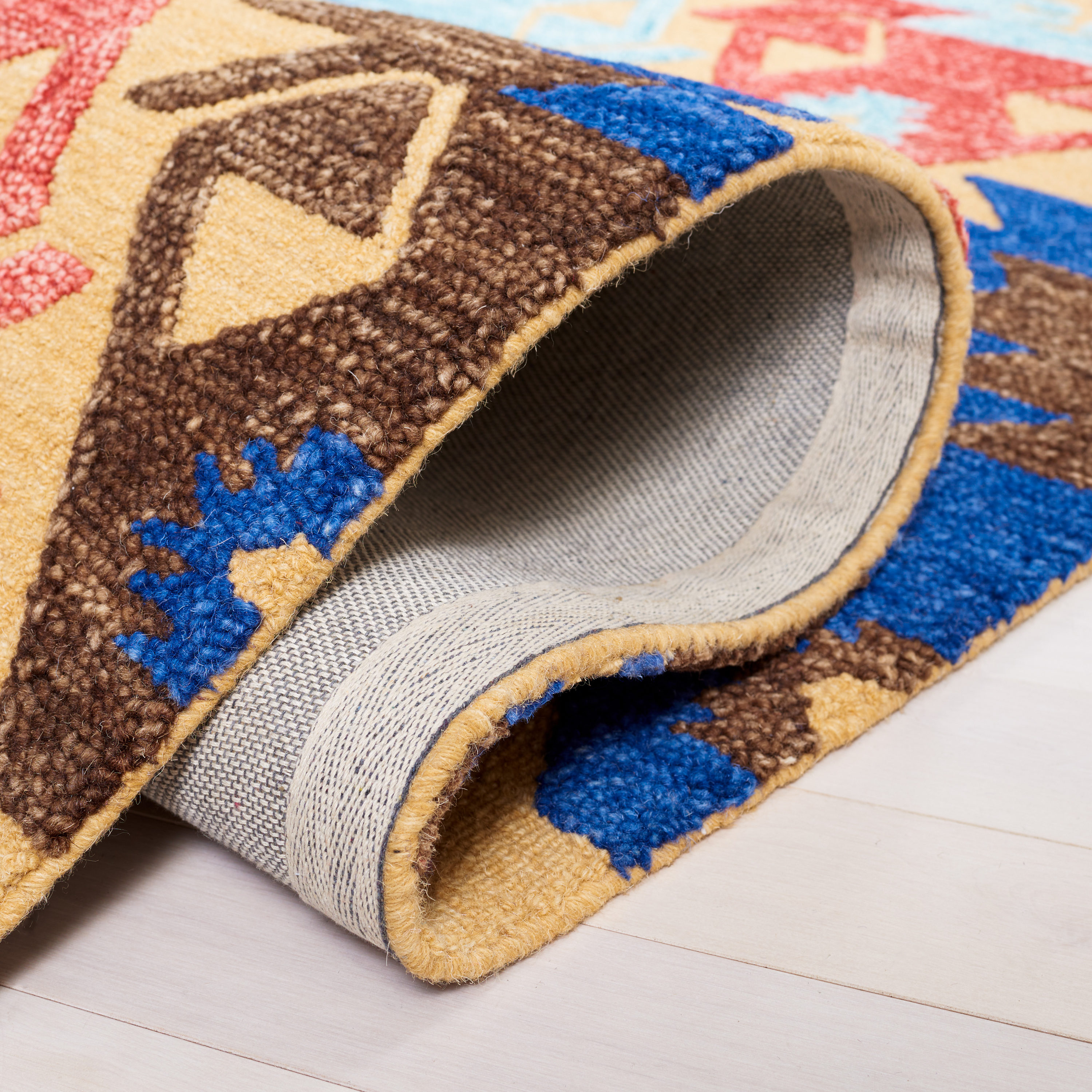 Handmade Tufted Geometric Blue Wool Round Rug 7'