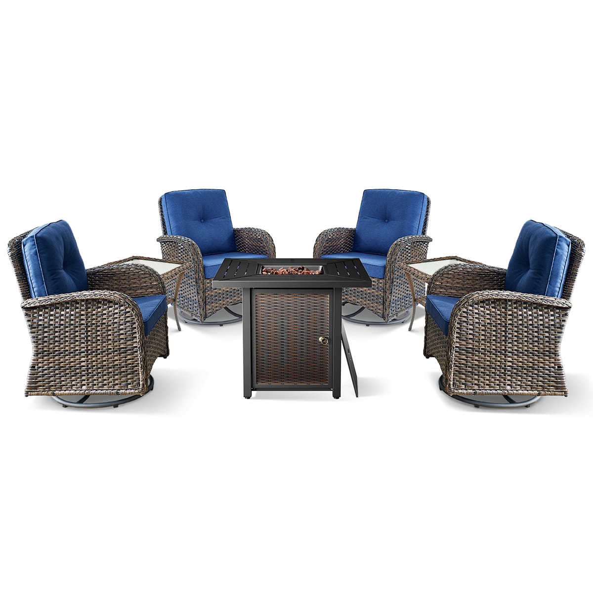 Rilyson FS085X2001-1 KEY WEST 7 -Piece Woven Patio Conversation Set with Blue Cushions