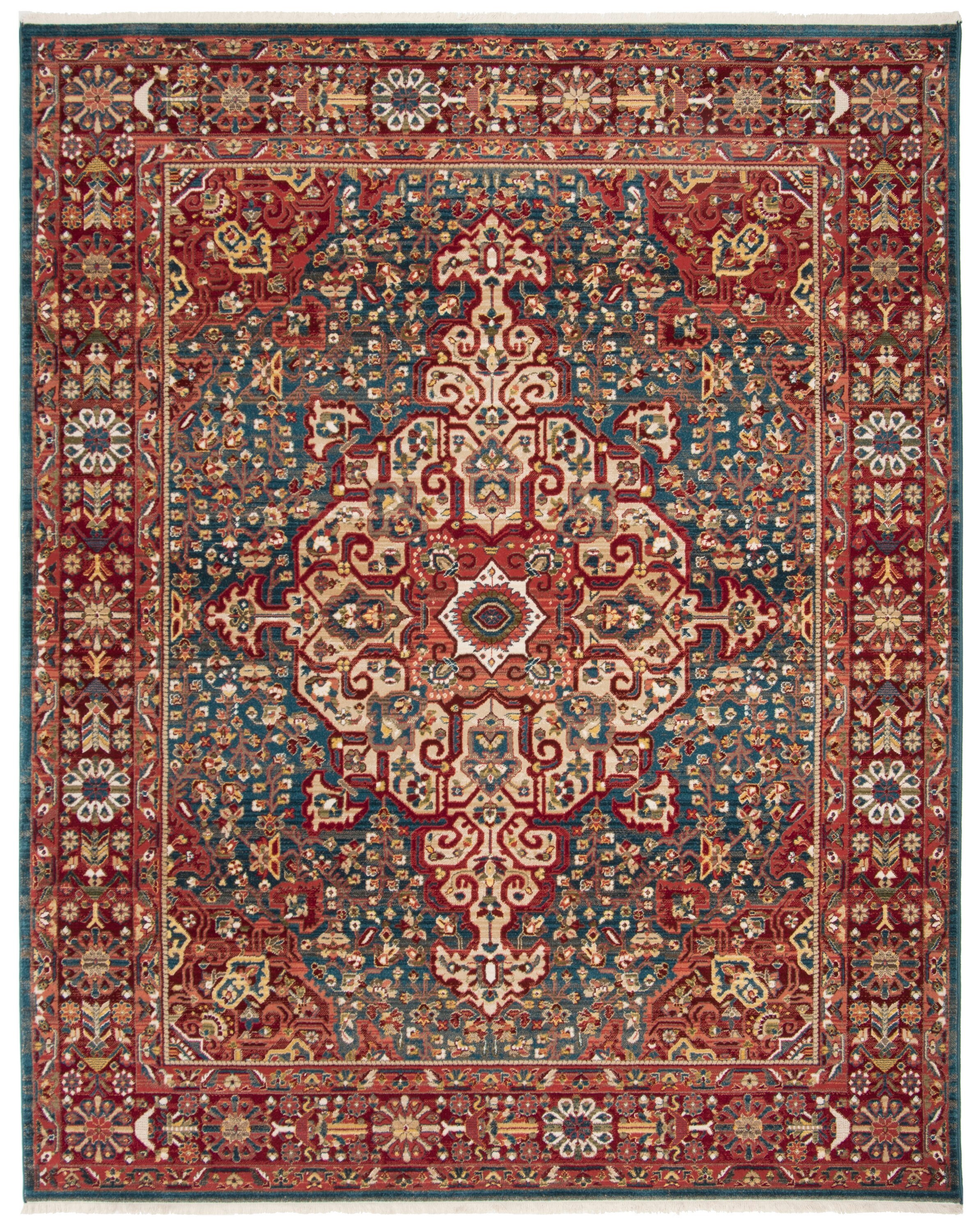 Kashan Blue and Red 9' x 12' Floral Synthetic Area Rug