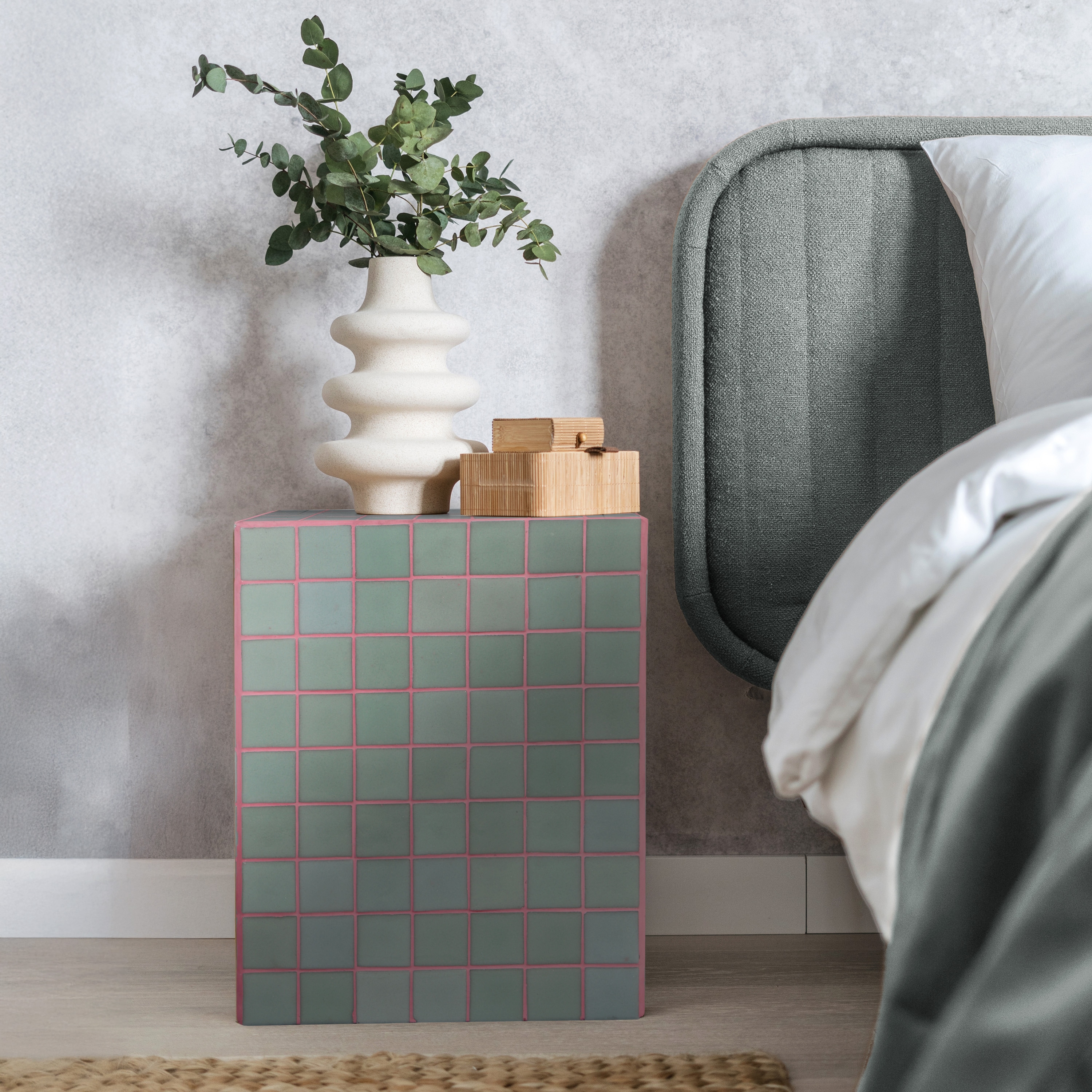 JONATHAN  Y END2000F Callista Bohemian Ceramic Tiled Rectangle 14-in W x 18-in H Sage Gray/Pink Tile Rectangular Modern End Table
