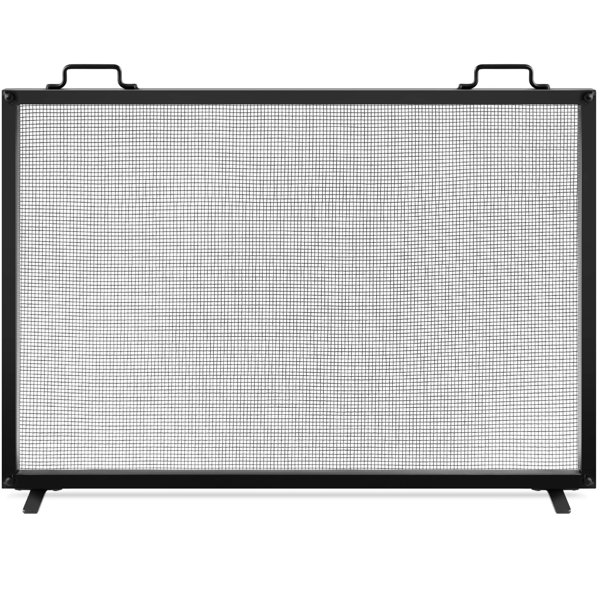 Best Choice Products SKY6586 38x27in Single Panel Fireplace Screen Handcrafted Steel Mesh Spark Guard w/ Handles - Black