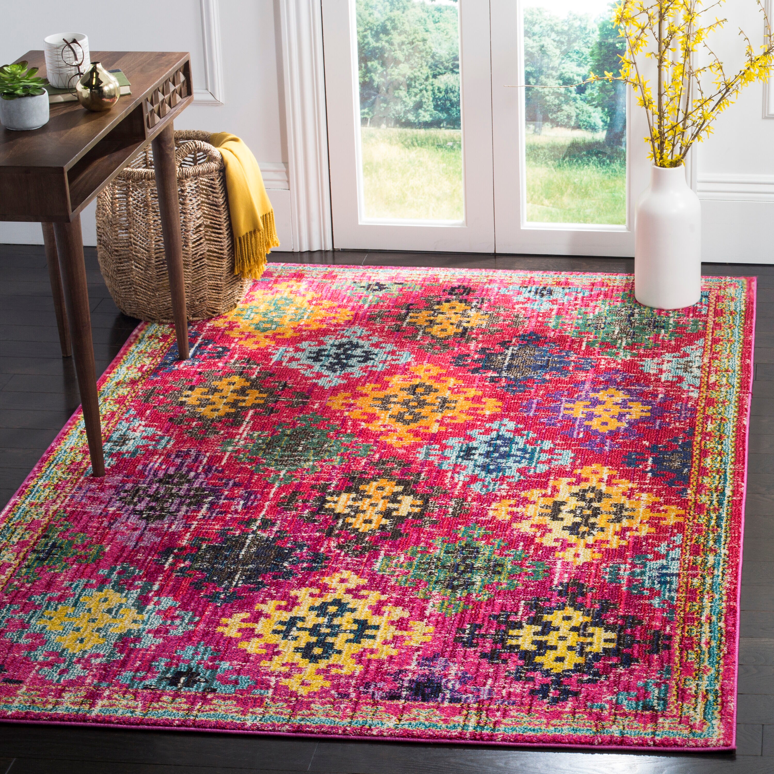 Safavieh MNC244D-4 Monaco Sonia 4 x 6 Fuchsia Indoor Distressed/Overdyed Bohemian/Eclectic Area Rug