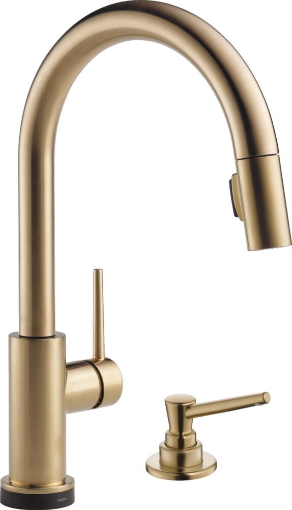 Delta Trinsic VoiceIQ Champagne Bronze Pull-down Touchless Kitchen Faucet with Sprayer and Soap Dispenser