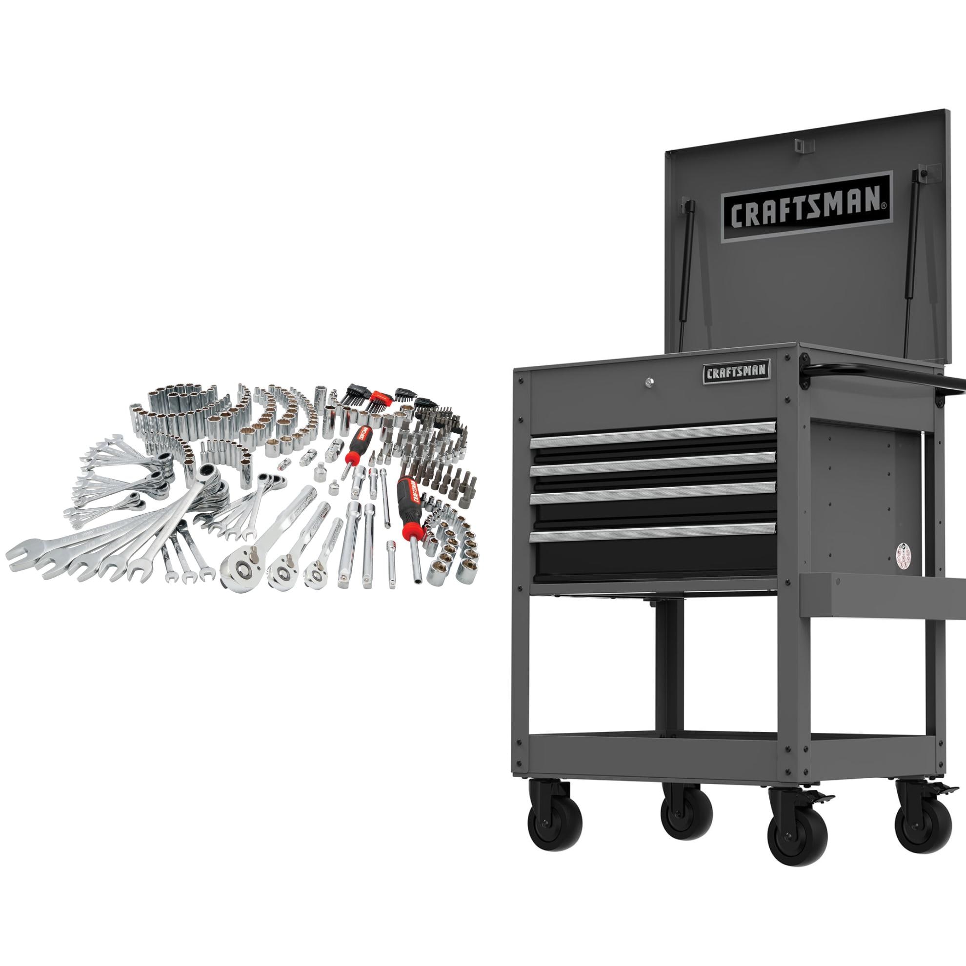 CRAFTSMAN  298-Piece Metric & Standard Mechanics Tool Set w/ Grey 4-Drawer Metal Rolling Tool Cabinet