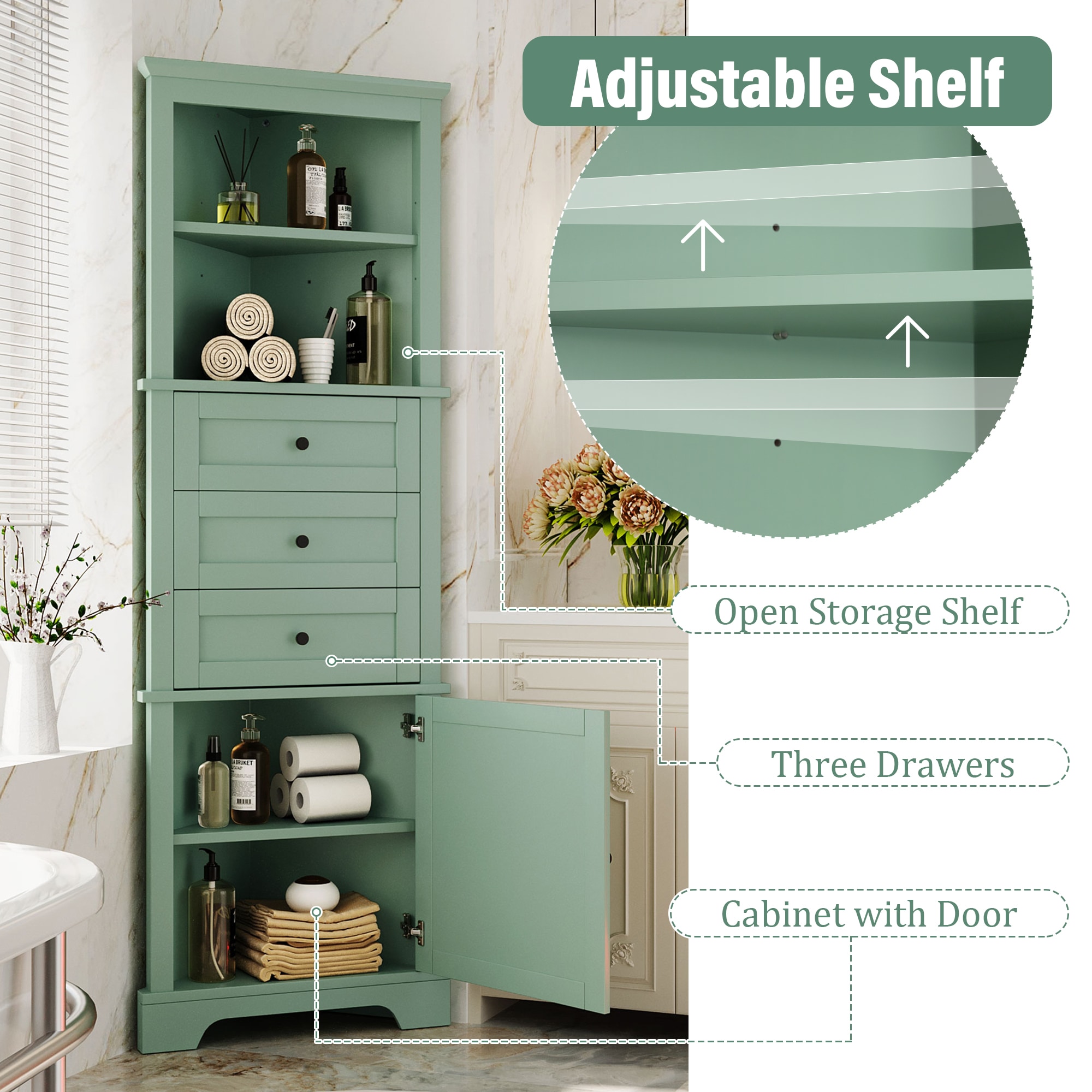 Hrinhom BA07-GREEN Linen-Cabinets - View #6
