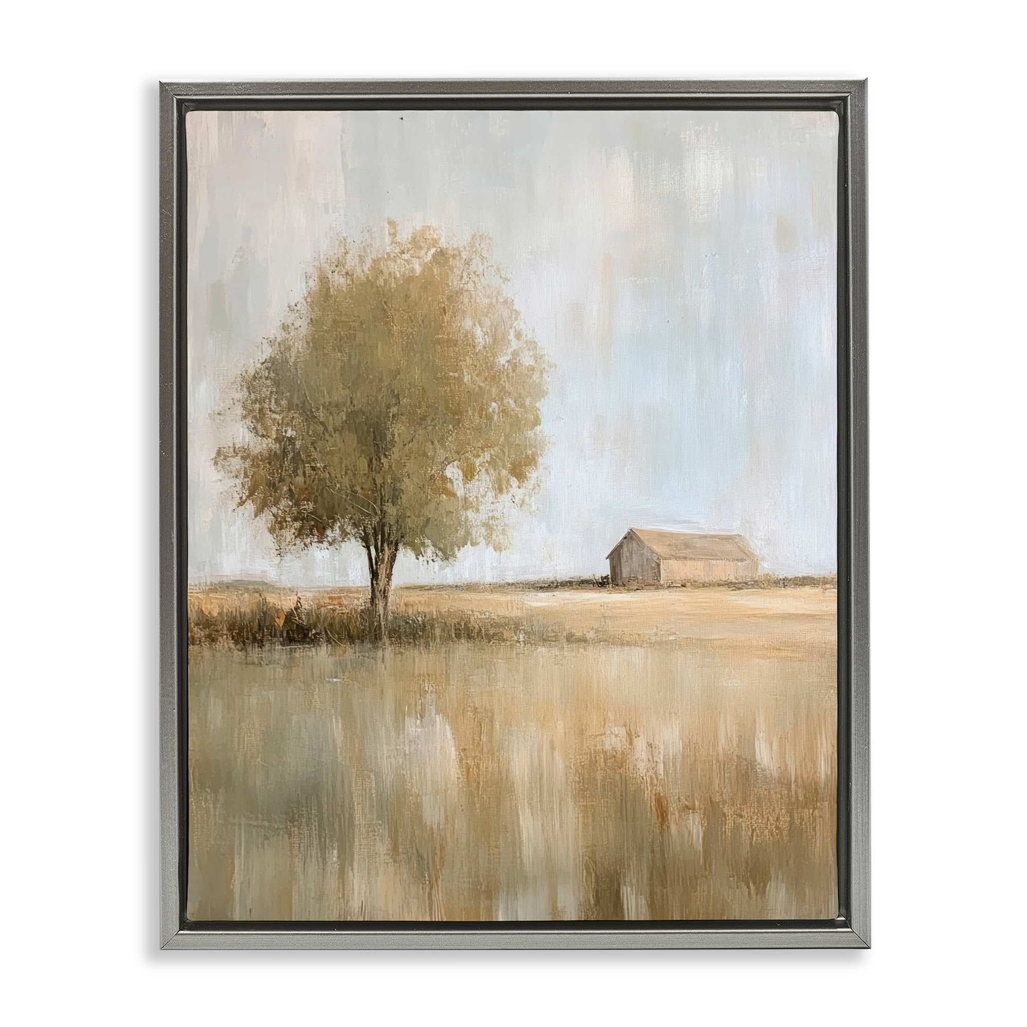 Stupell Industries BT-829-FFL-16X20 Distant Barn and Lone Tree Gray Framed Floater Canvas Wall Art By Petal Prints Design 17 x 21