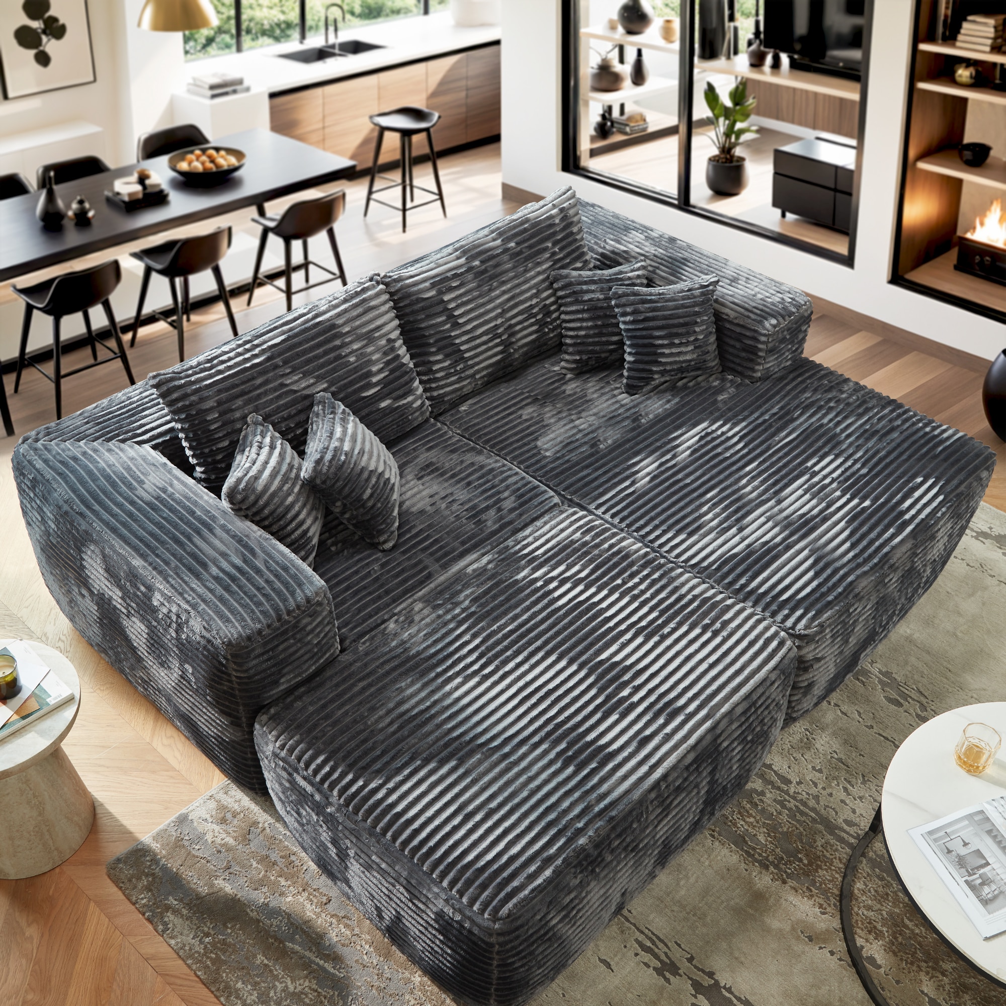 Ovios OMOMOR910 79.92-Inches Modern Gray (Right Chaise) Sectional