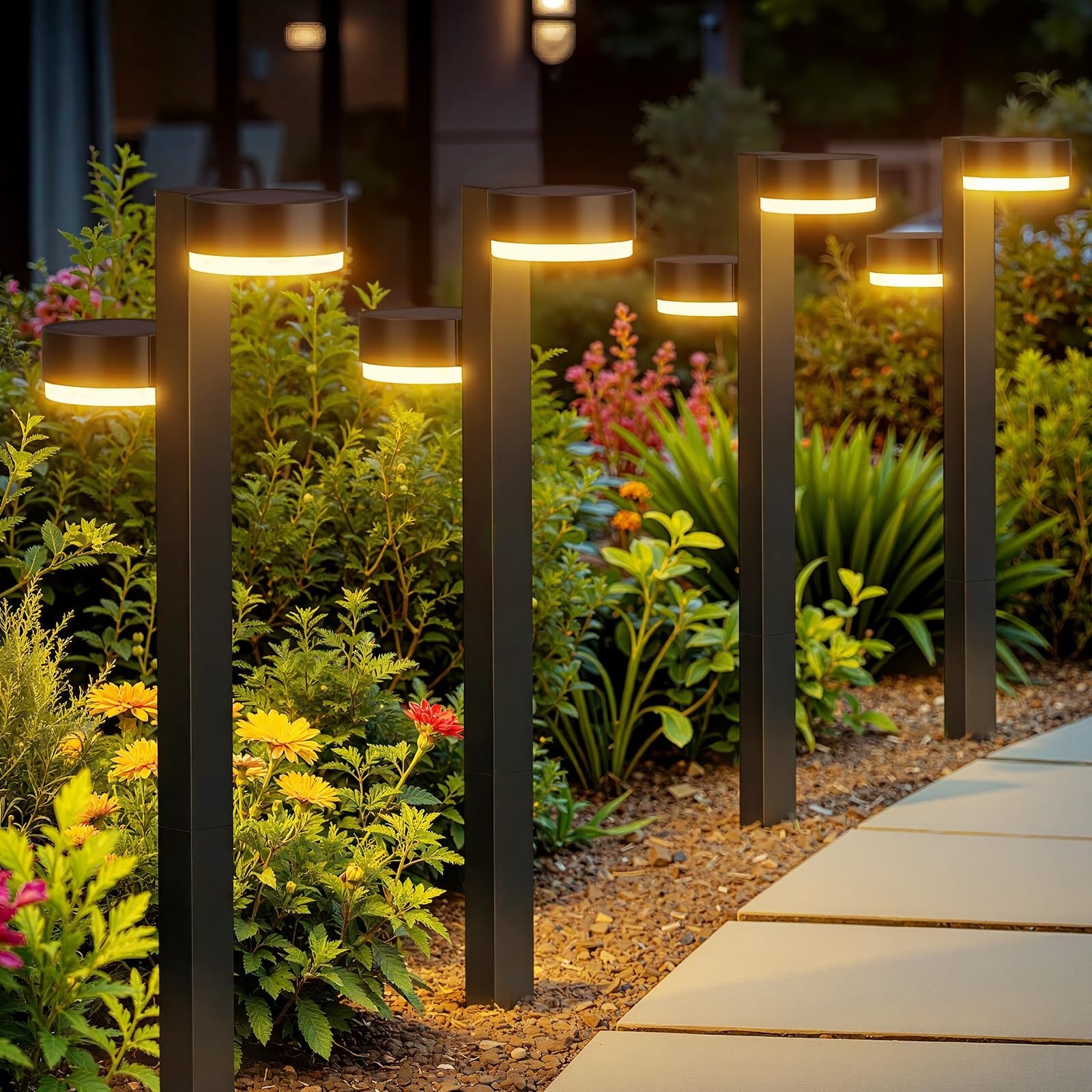 Lukvuzo 6 Pack Dual Head Solar Pathway Lights Outdoor IP65