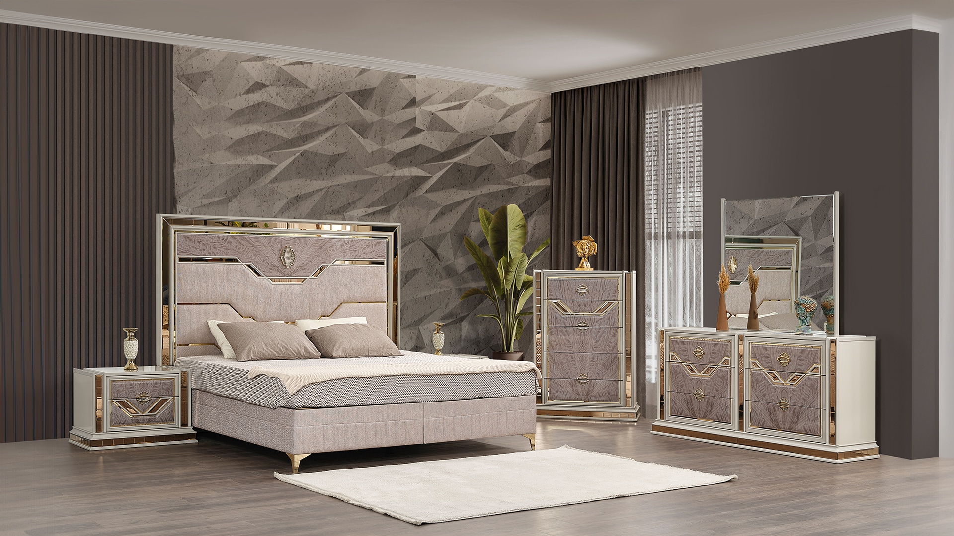 Galaxy 601955554268 Omary Beige Queen Bedroom Set