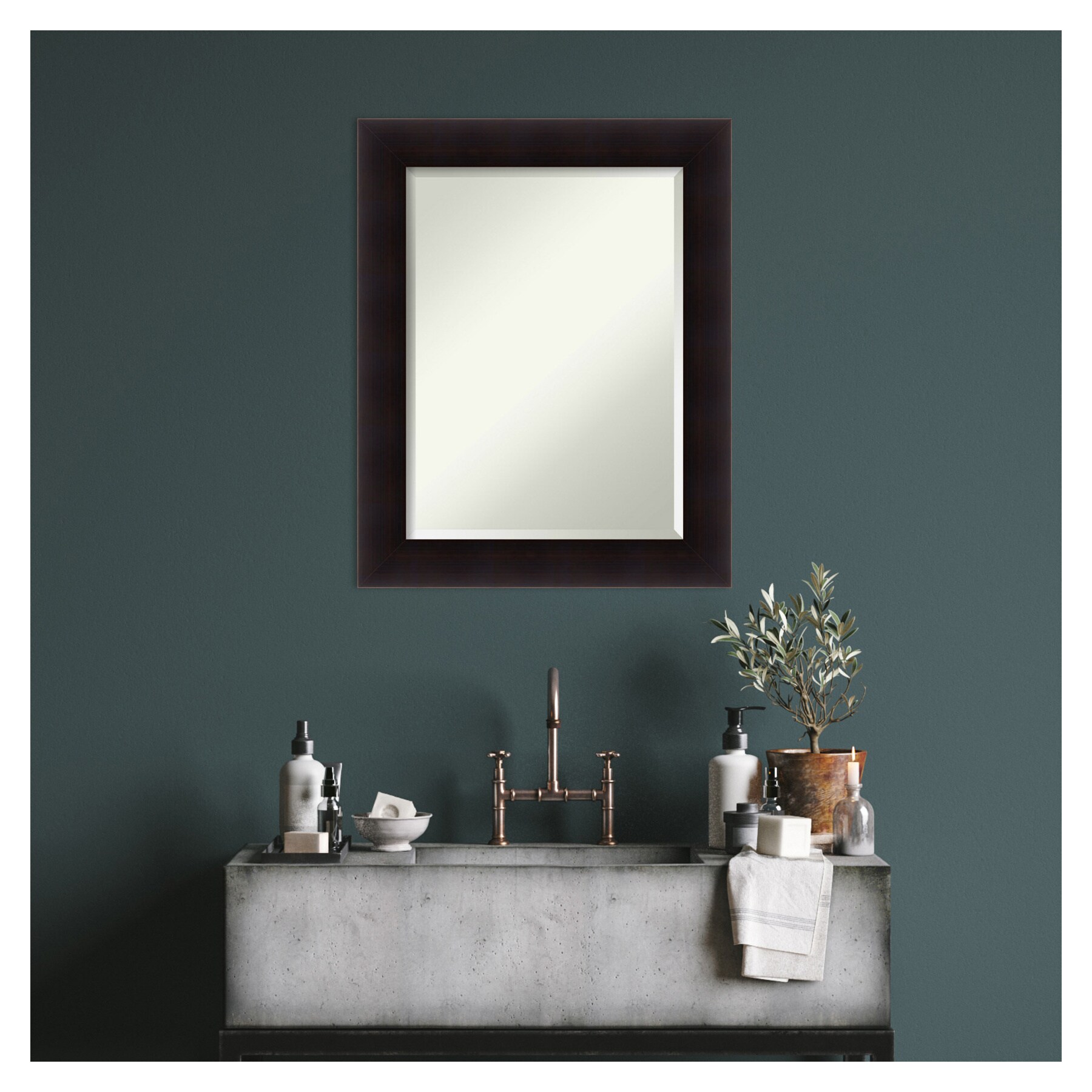 Espresso Wood Rectangular Bathroom Vanity Mirror 24 x 30 Inch
