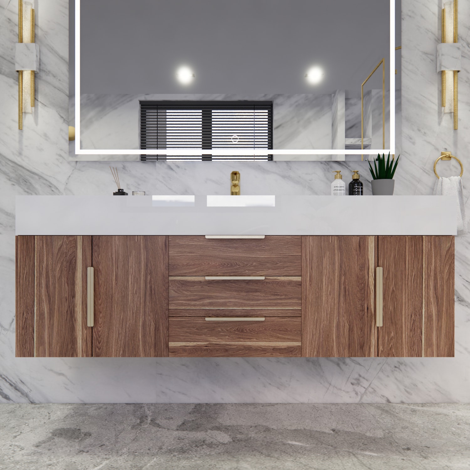 BV Better Vanity Bethany Single Sink Floating Bathroom Vanity with White Acrylic Top