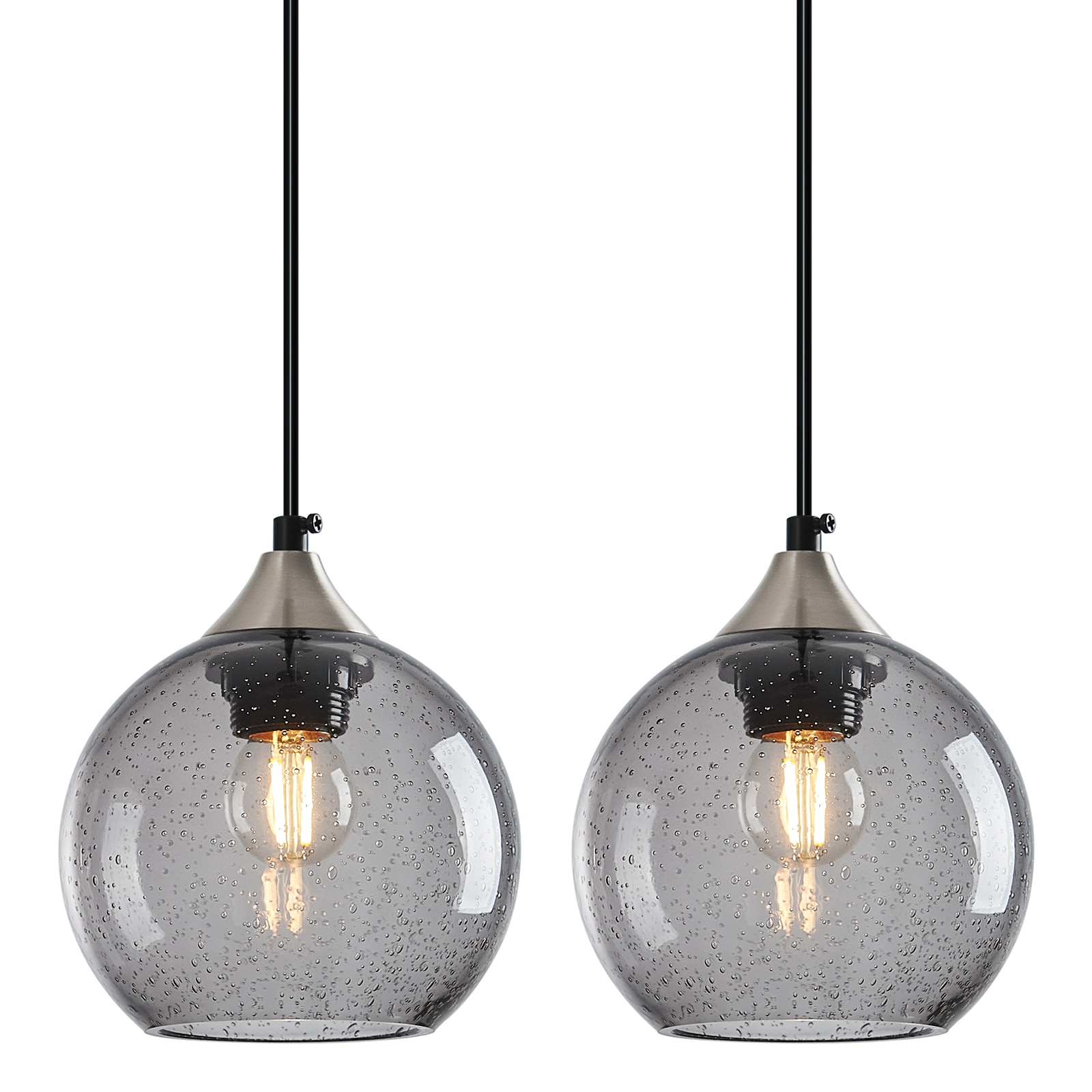 ZHLLMQ Modern 7.87 in 1-Light 2 Pack Grey Seeded Glass Globe Non LED Hardwired Pendant Light Fixture for Kitchen Decor