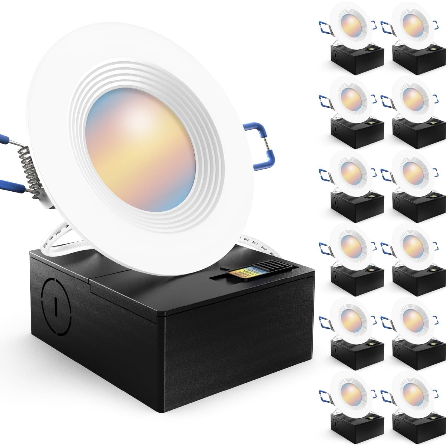 Slagawa  Selectable CCT 5-in-1 6W LED Recessed Downlight 3 Inch Canless Ultra Thin Flush Mount Ceiling Fixture with Junction Box 550 Lumens Dimmable 12 Pack