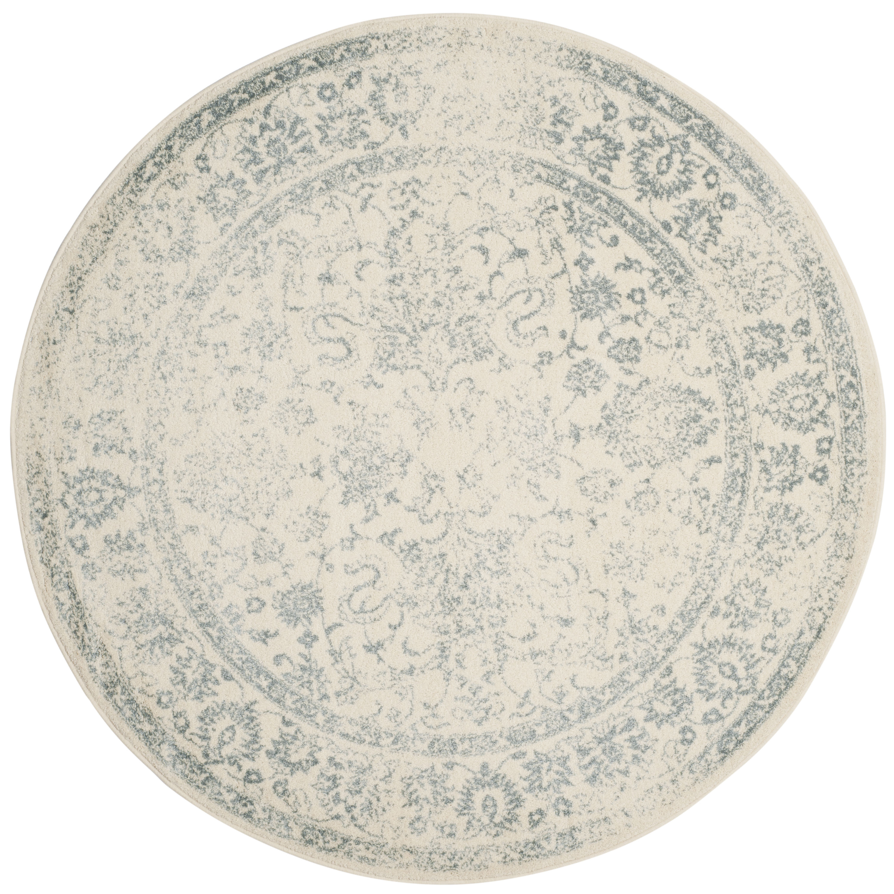 Safavieh ADR109S-4R Adirondack Kashan 4 x 4 (ft) Loomed Polypropylene Ivory/Slate Round Indoor Distressed/Overdyed Vintage Area rug