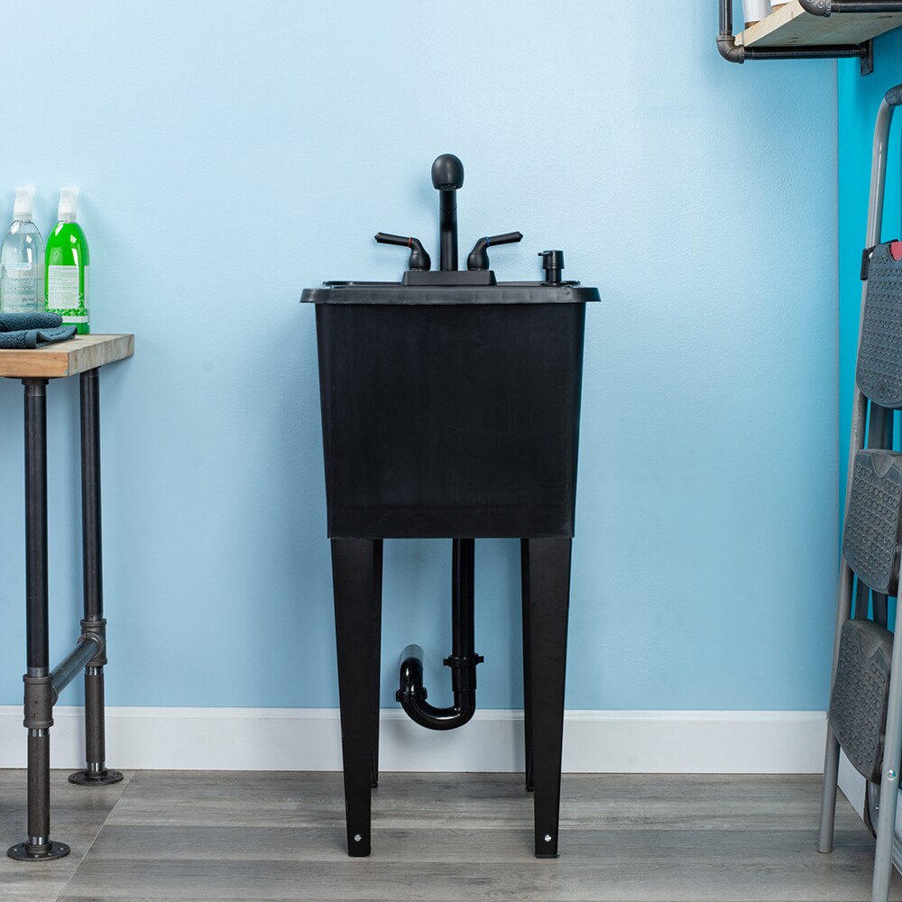 Black Freestanding Thermoplastic Utility Sink with Faucet for Laundry Room