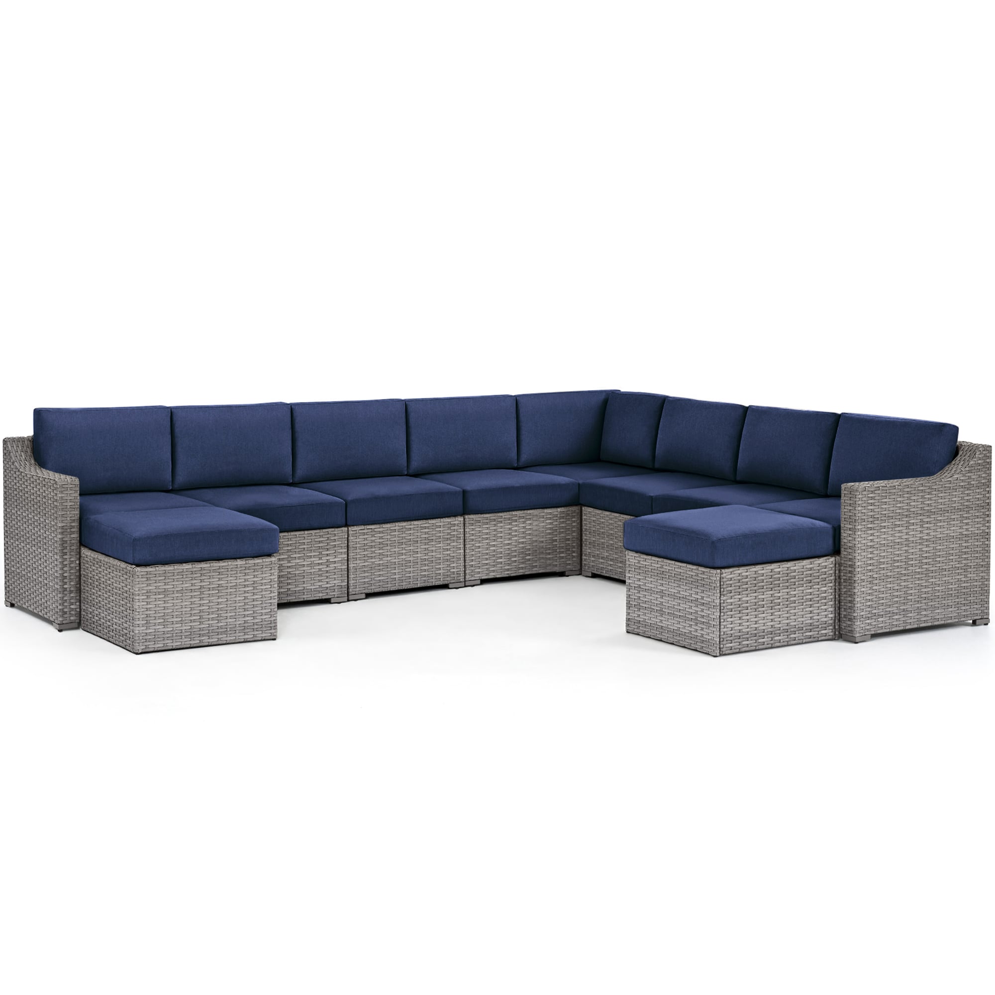  EL-SF10-GT-WL3 10 -Piece Wicker Patio Conversation Set with Blue Cushions