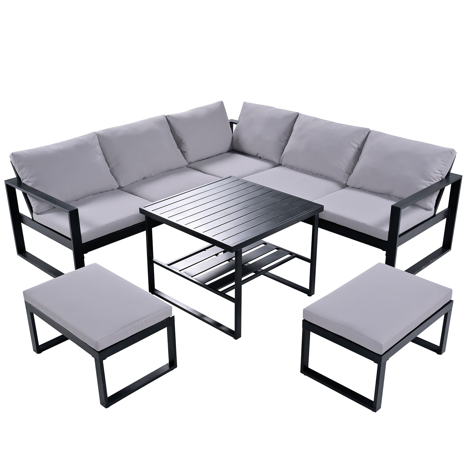 SINOFURN SYA020171BK 6-Piece Patio Conversation Set with Gray Cushions