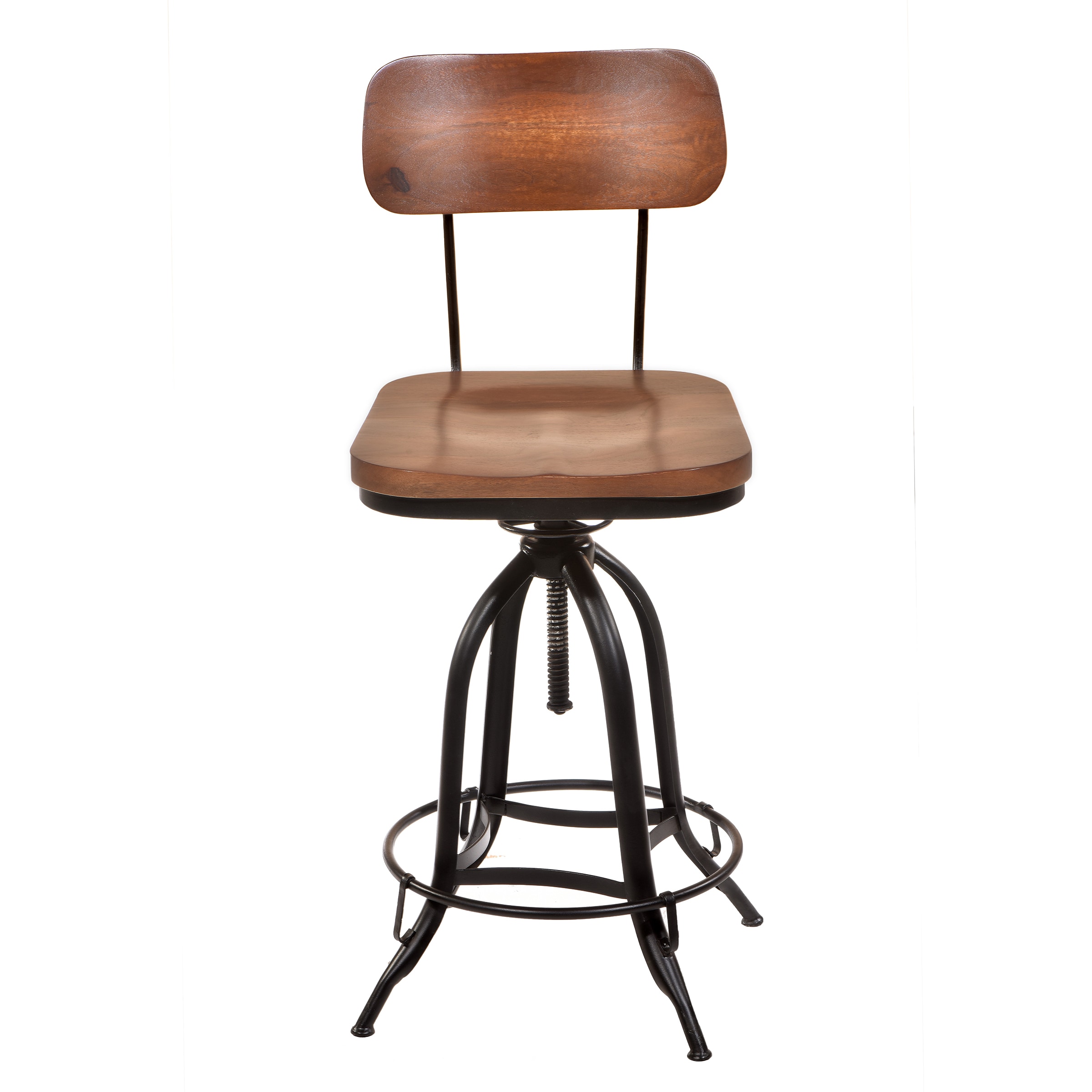 Carolina Cottage 1624WBCHETBK Mason Chestnut/black 38.25-in H Adjustable Height Tall Square seat Swivel Metal Bar Stool and Back
