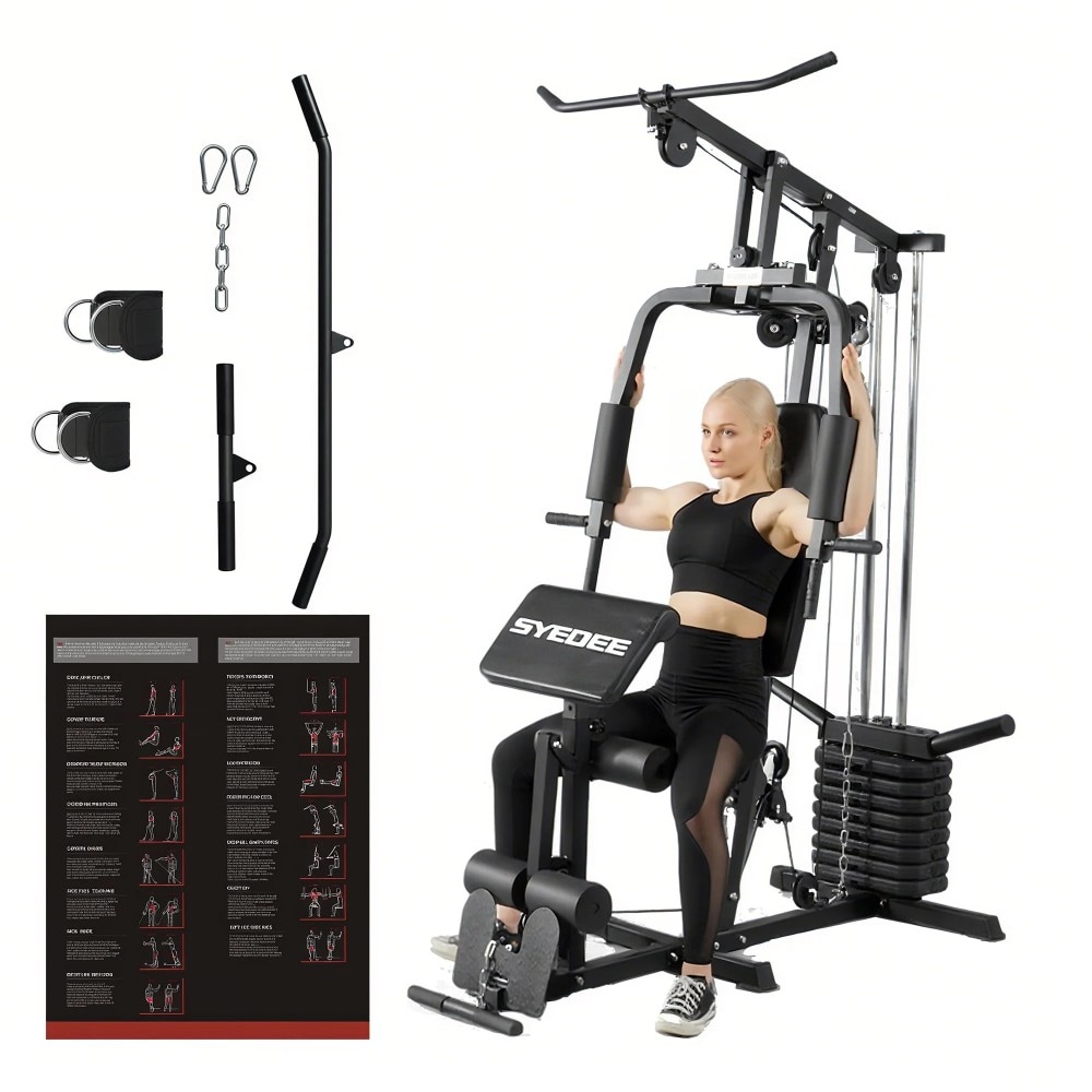 Syedee  Multifunctional Home Gym System-Home Gym Station with 105LBS Weight Stack-All in One Workout Machine for Full Body Strength Training
