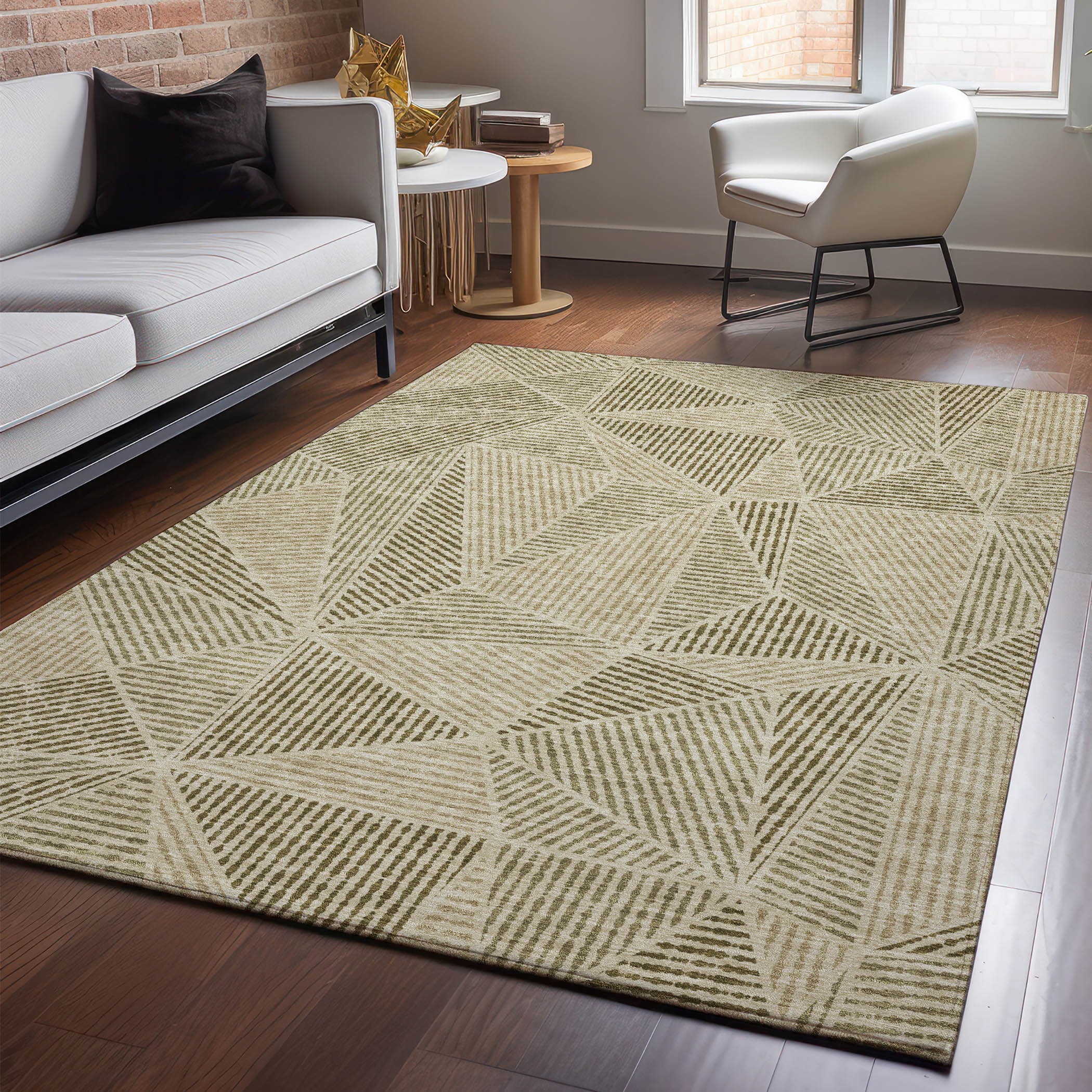 Addison Rugs AMF618KH30X46 Mayfield AMF618KH 2 x 3 (ft) Loomed Polyester Khaki Rectangular Indoor Geometric Machine washable Area rug