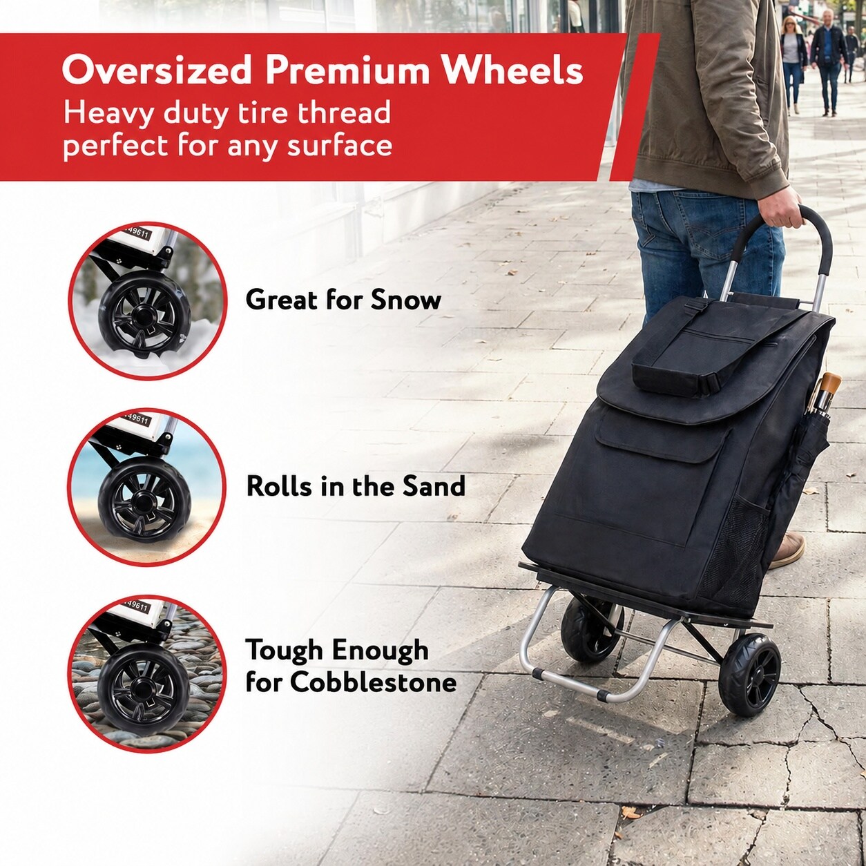 Adrinfly Bigger Trolley Dolly Black Shopping Grocery Foldable Cart ...