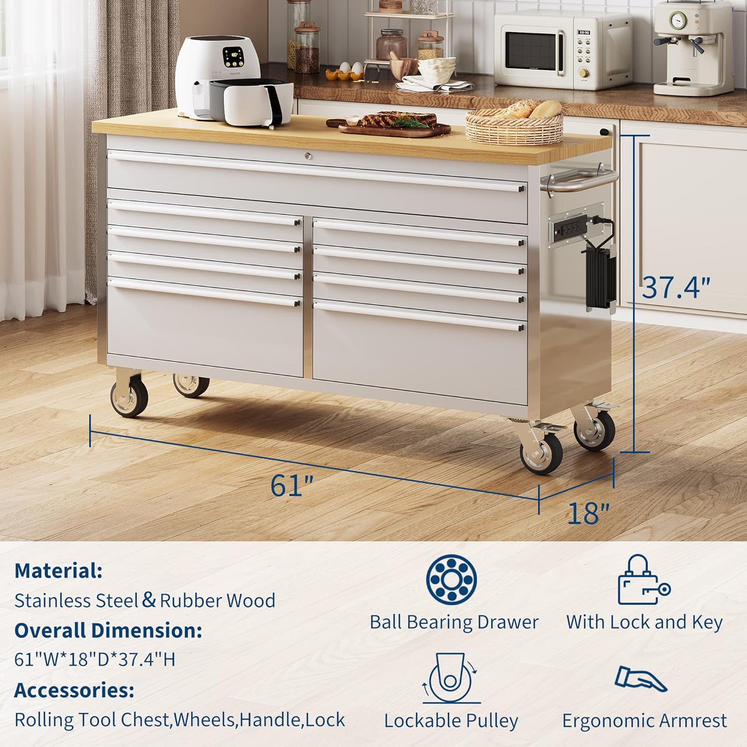 GAOMON 61 In Stainless Steel Tool Chest with 9 Drawers Rolling Tool Cabinet with Locking System and Wheels Heavy Duty Mobile Storage Cabinet for Garage Workshop and Home Sansujyuku sansujyuku.com