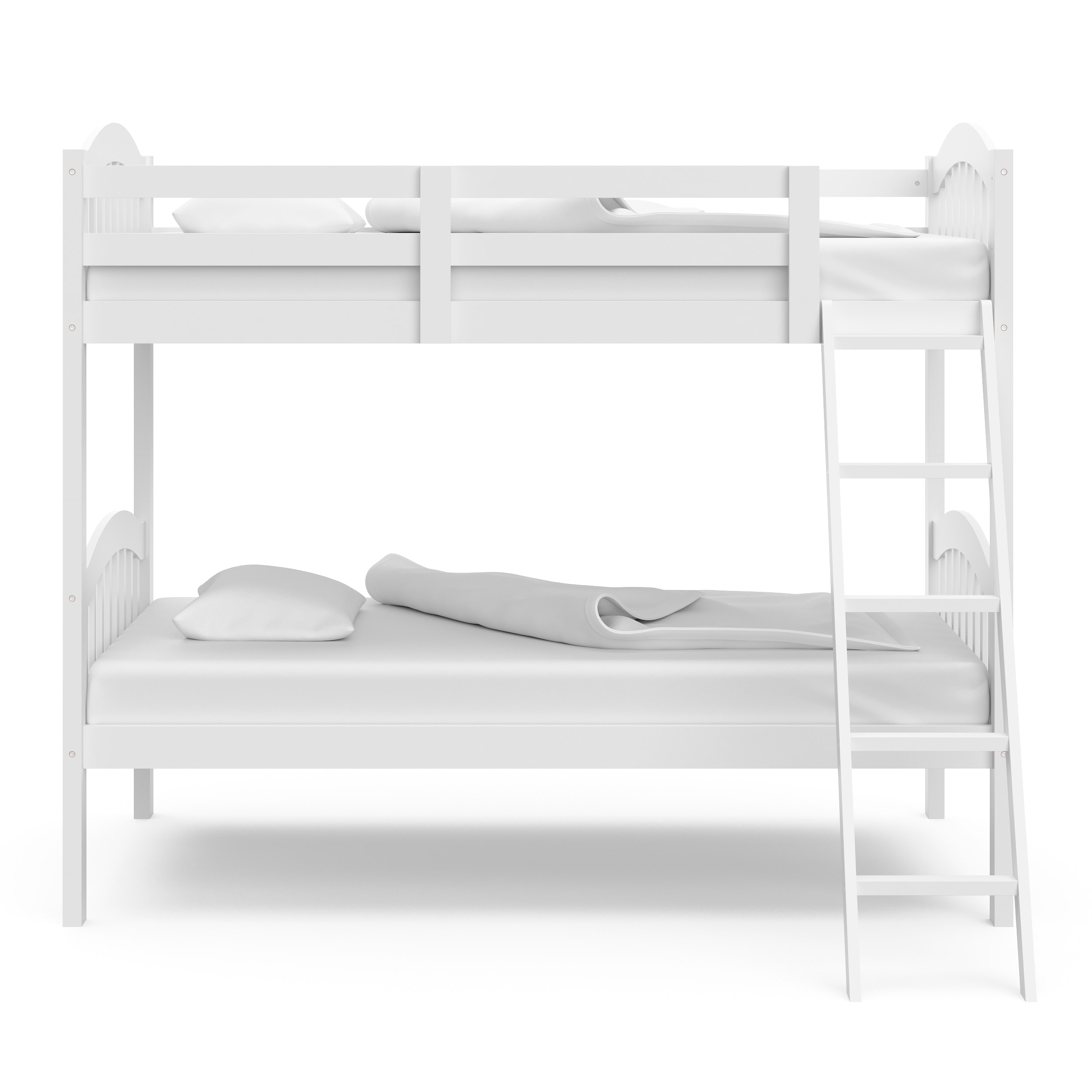 White Twin Mission Wood Bunk Bed with Headboard and Slats