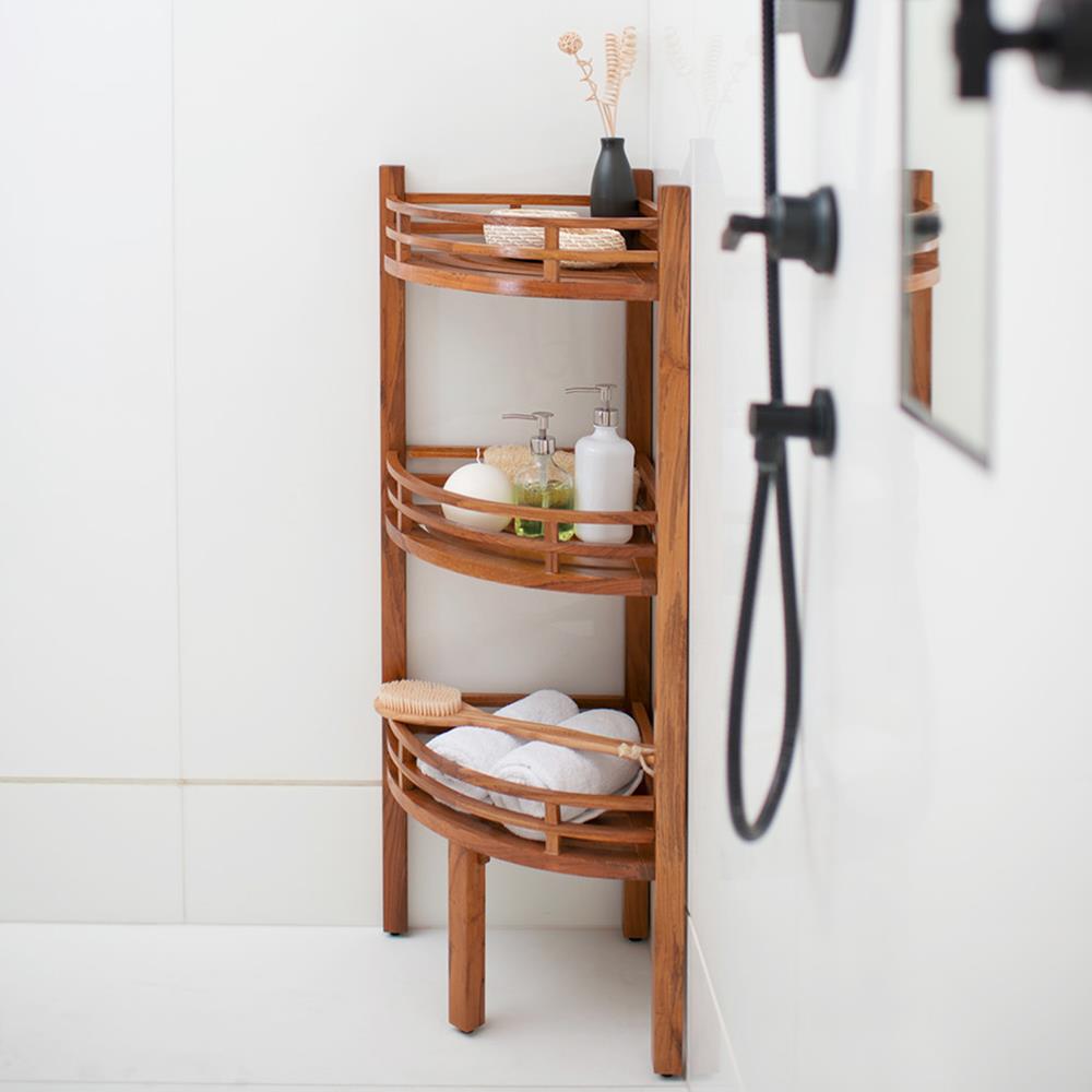 Organize It All Natural Brown 3-Tier Wood Freestanding Corner Bathroom Shelf  (9.12-in x 24.62-in x 9.12-in) in the Bathroom Shelves department at