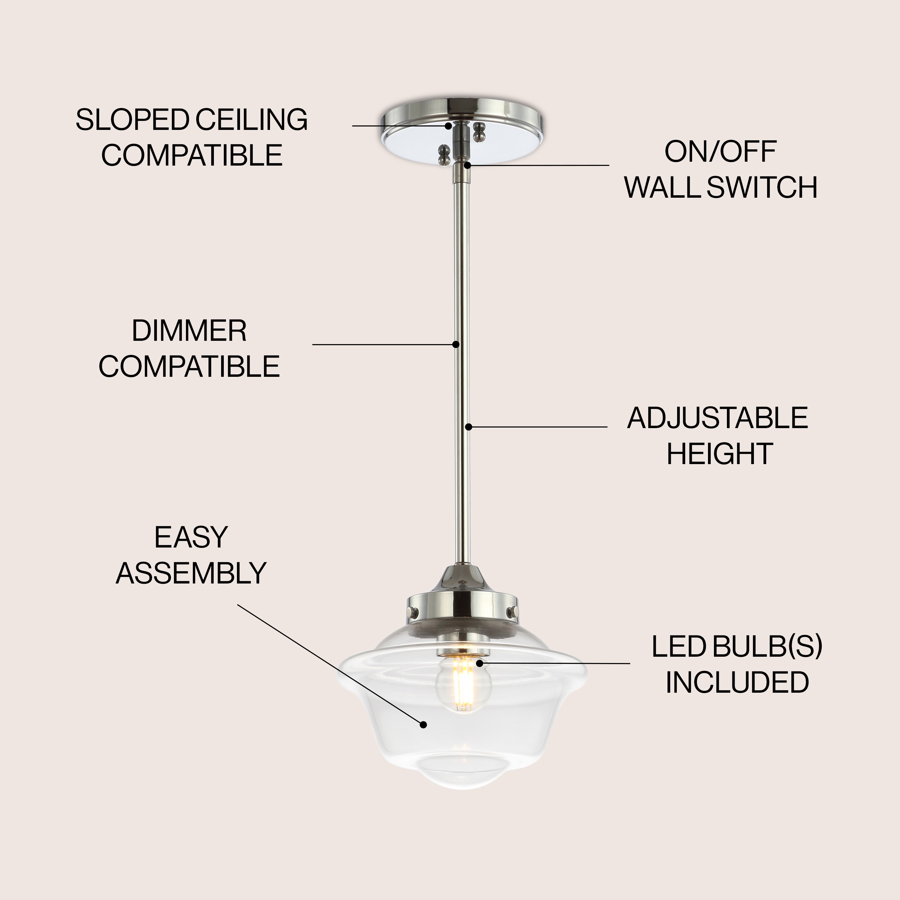 Kurtz 7.25" Chrome Glass LED Pendant Light