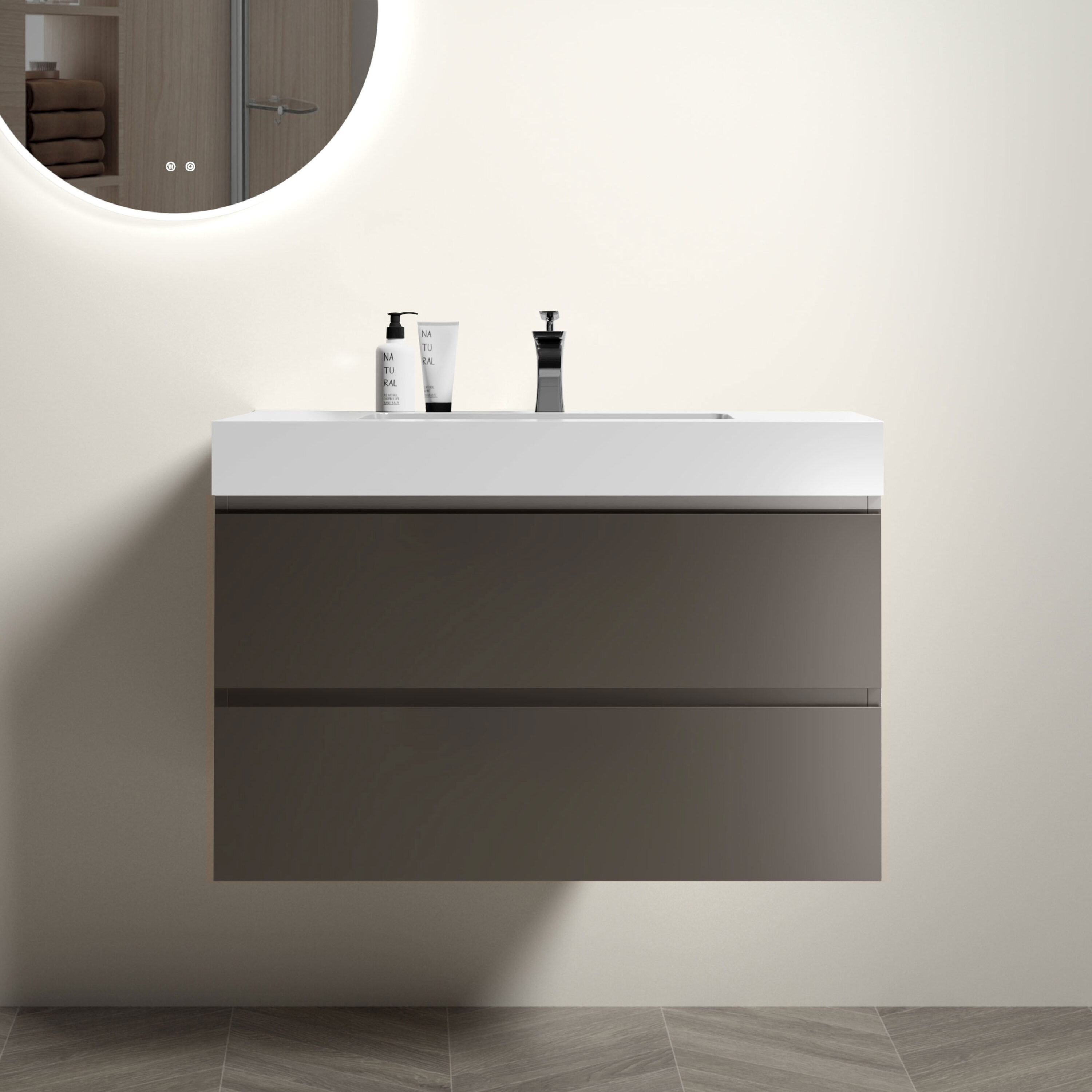 GDFStudio 328589 Alice Modern Floating Bathroom Vanity 36 inch Gray with White Sink