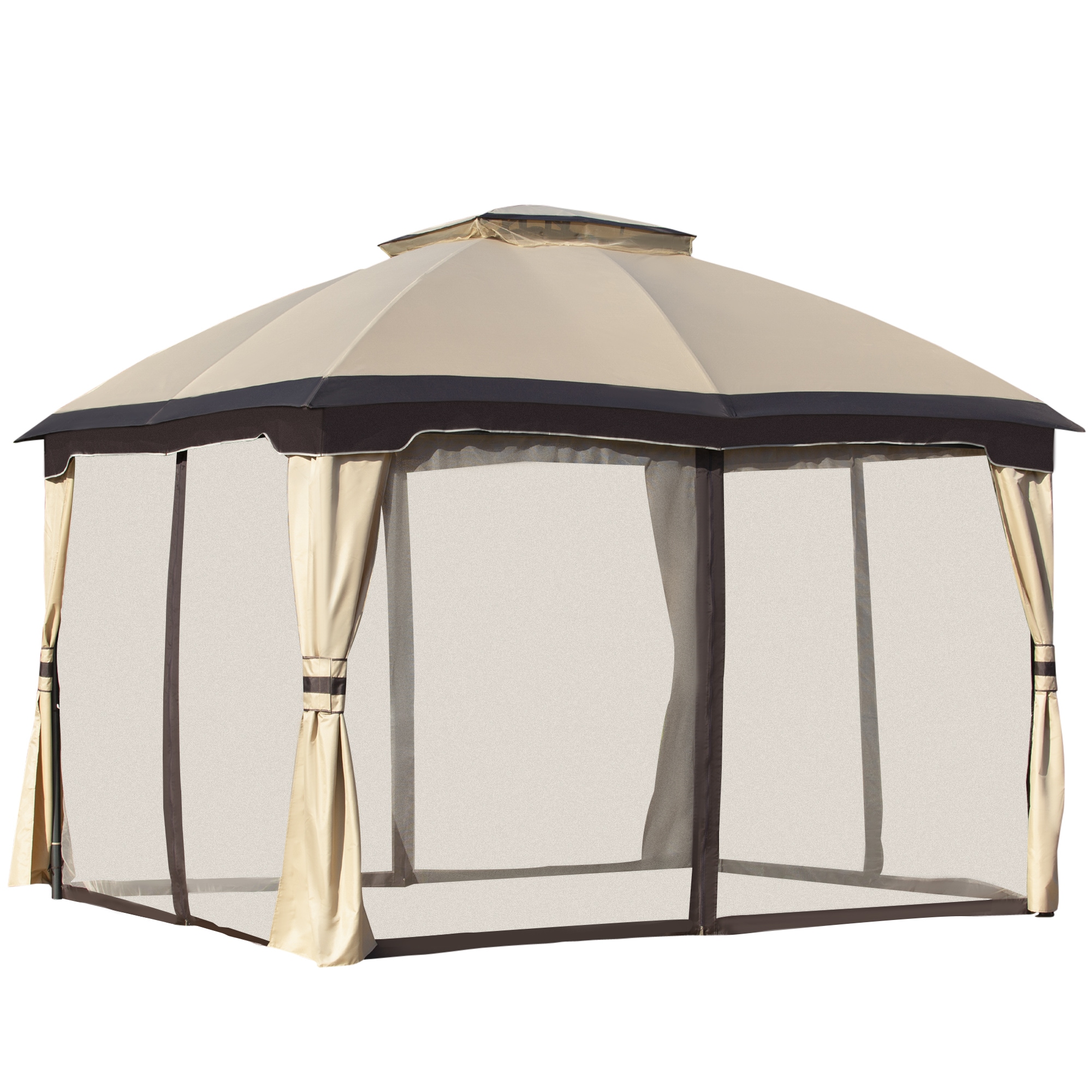 Outsunny 84C-210BG 10' x 12' Outdoor Gazebo Patio Gazebo Canopy Shelter w/ Double Vented Roof Zippered Mesh Sidewalls Solid Steel Frame Beige