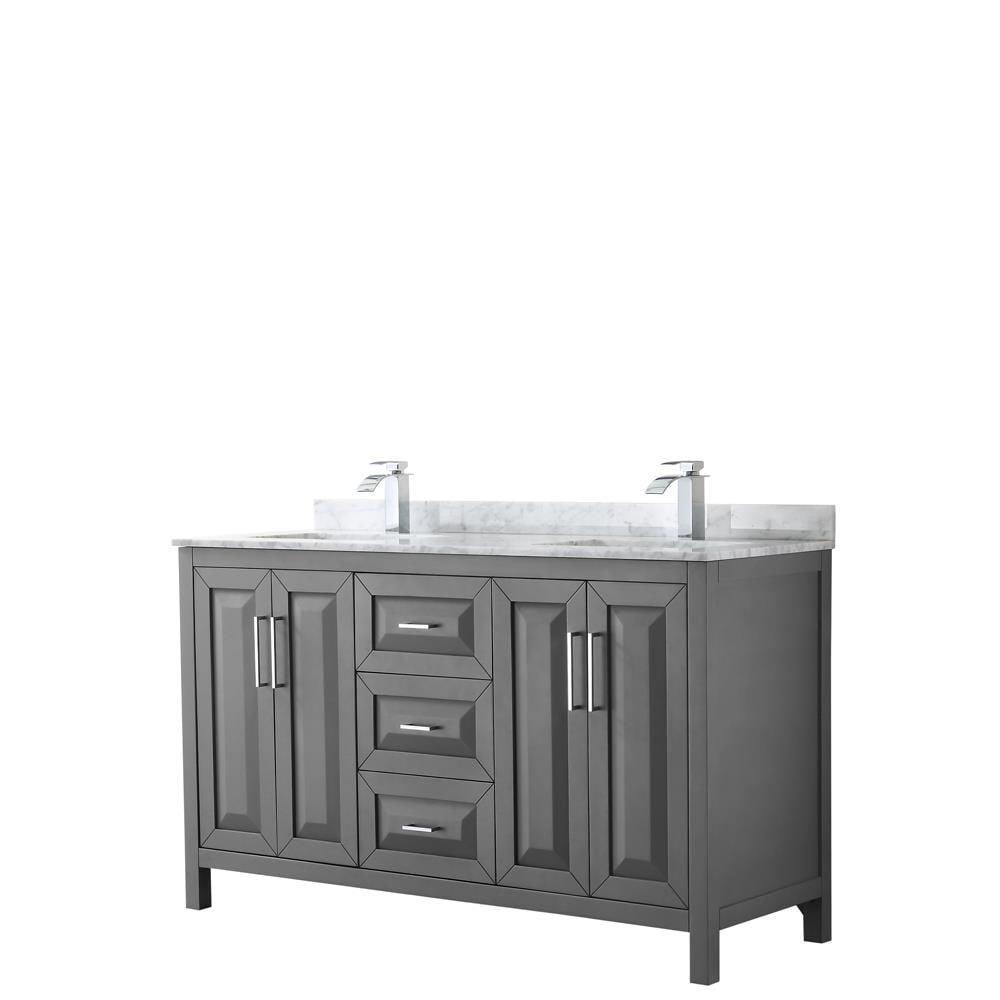 Wyndham Collection WCV252560DKGCMUNSMXX Daria 60-in Dark Gray with Polished Chrome Trim Undermount Double sink Bathroom Vanity with White Carrara Marble Natural marble Top