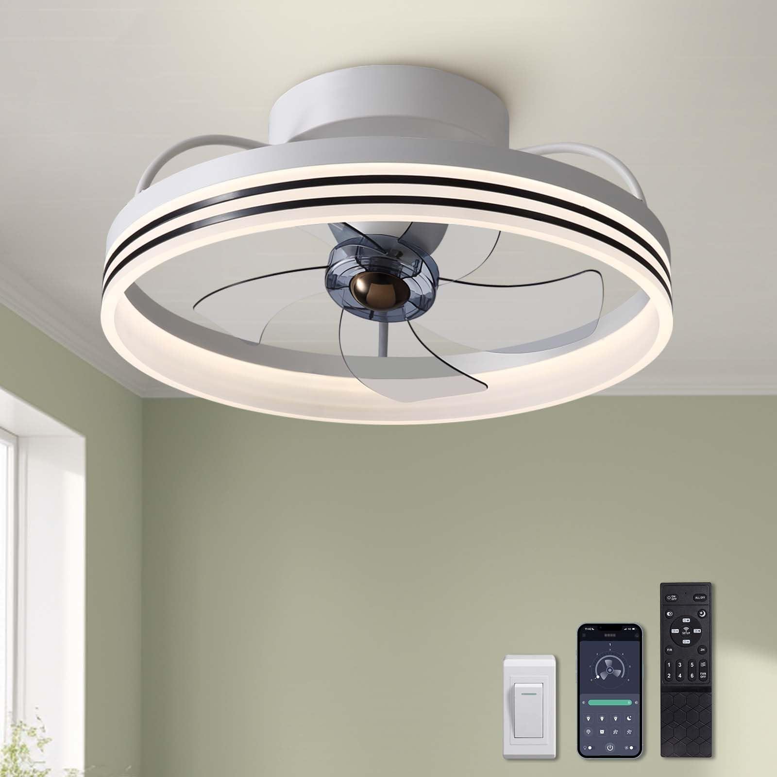 SILJOY CFL-1105-04 Flush mount Ceiling Fan with Light and Remote Control Include