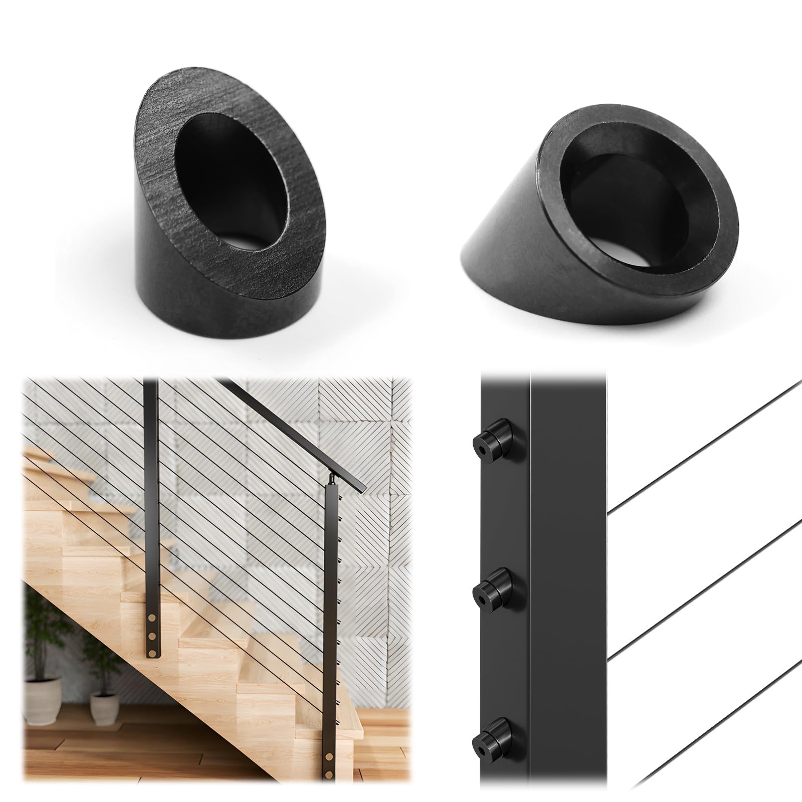 Phyfalip  20 Pack 3 8 ID Black Cable Railing Angle Washer 35 40 45 Degrees T316 Stainless Steel Black Angle Beveled Washer for 1 8 5 32 3 16