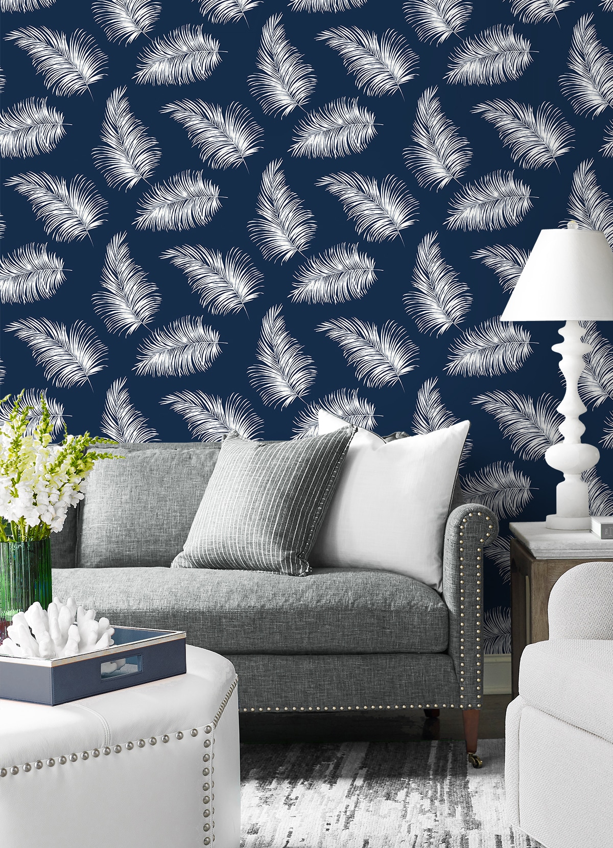 NextWall Luxe Haven 40.5-sq ft Navy Blue Vinyl Floral Self