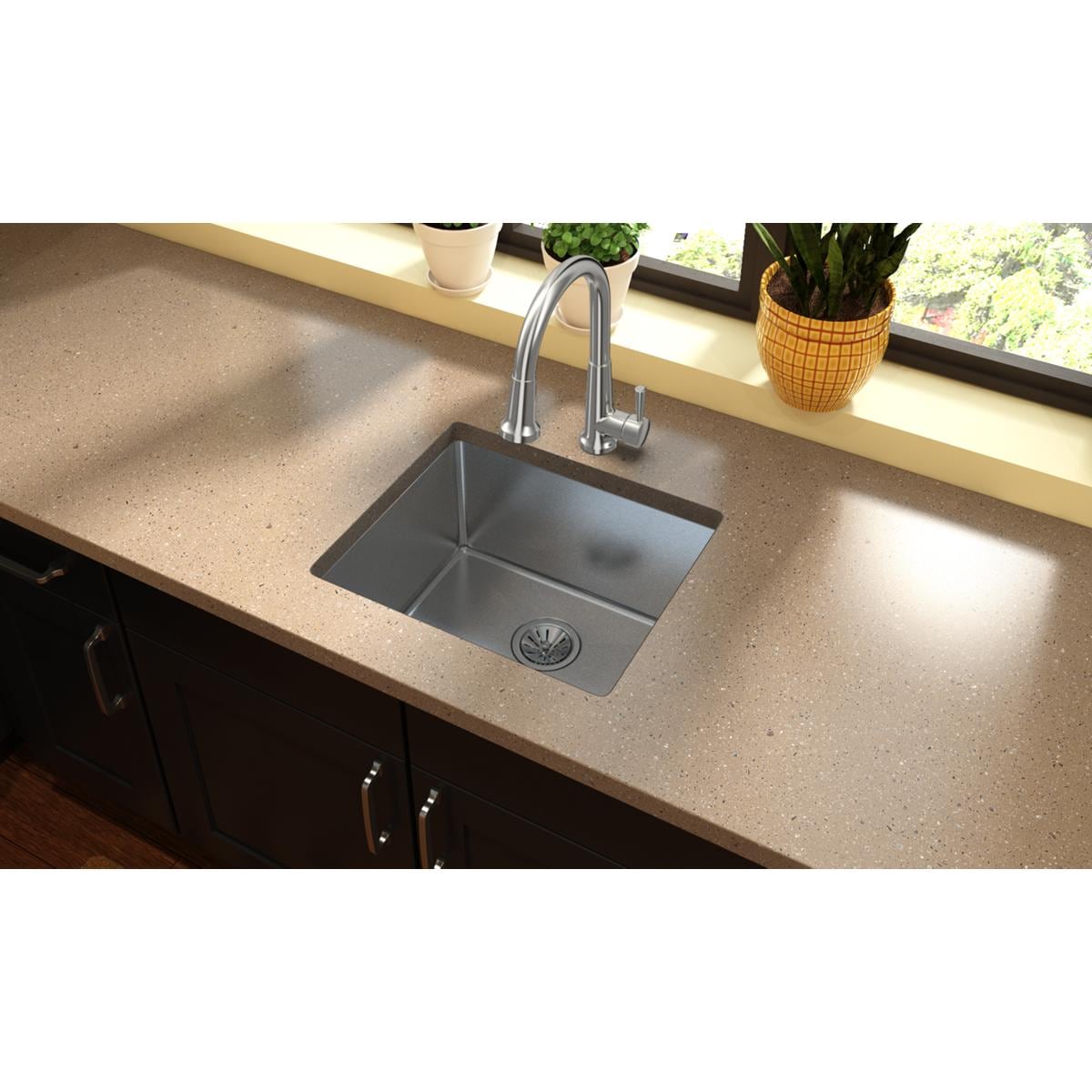 Crosstown Undermount 21.5-in x 18.5-in Polished Satin Stainless Steel Single Bowl Kitchen Sink | - Elkay EFRU191610T