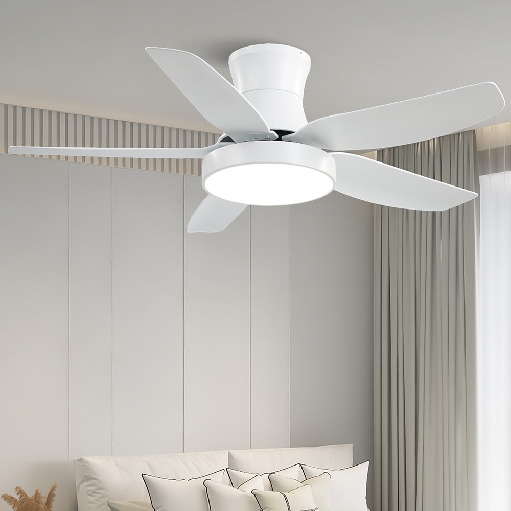 Topcraft TCCF36 Ceiling Fans 46-Inches White with Metal Blades Color-Changing Integrated LED Fixture Indoor Flush mount Standard Ceiling Fan With Light and Remote ( 5 -Blade)
