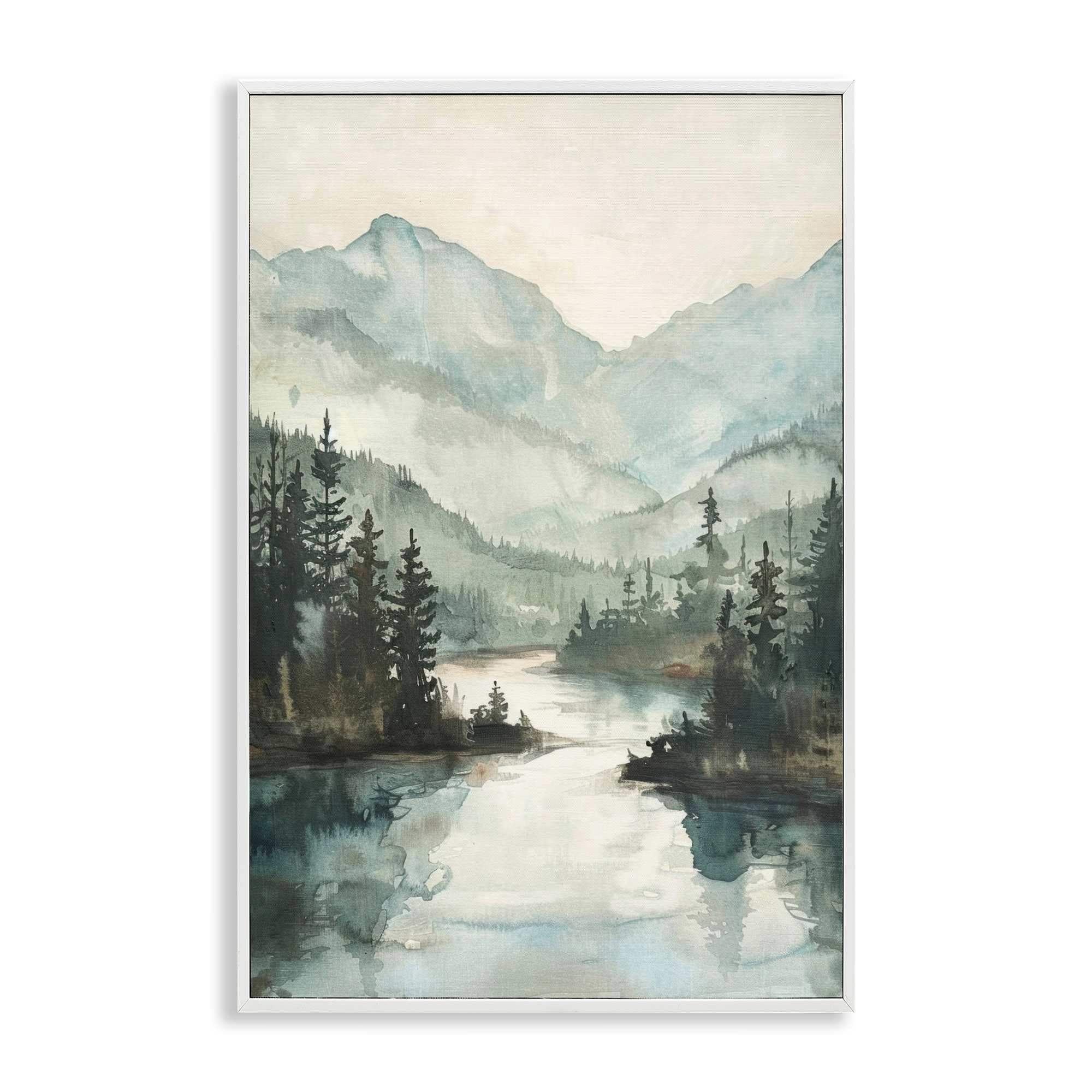 Stupell Industries - Mountain River View White Framed Giclee Art 16 x 24