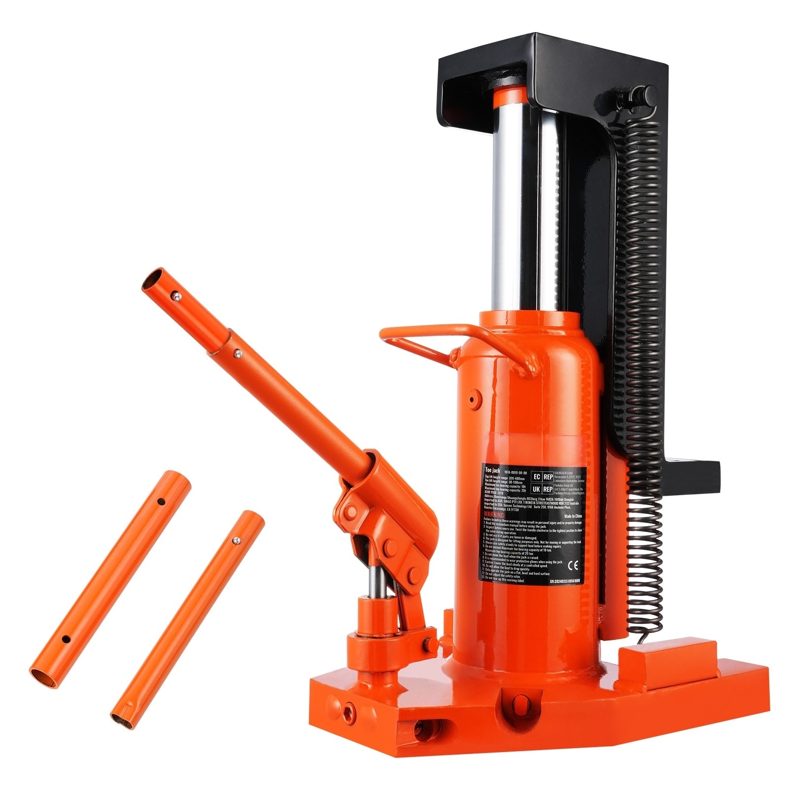 VEVOR Hydraulic Toe Jack  10 Ton On Toe Toe Jack Lift  20 Ton On Top Lift Capacity Machine Jack  1.2-7.5 in Toe Height  12.6-18.9 in Top Height  Air Hydraulic Claw Jack for Machinery  Industry