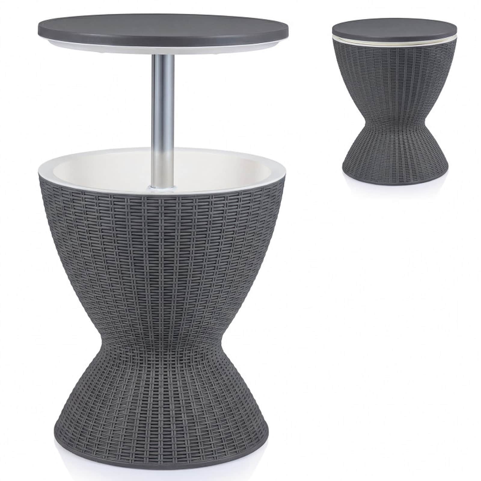 SUGIFT 3-Piece Outdoor Rattan Bar Table Set Extendable Tabletop 22.5-in to 32.5-in 8-gal Ice Bucket-Gray