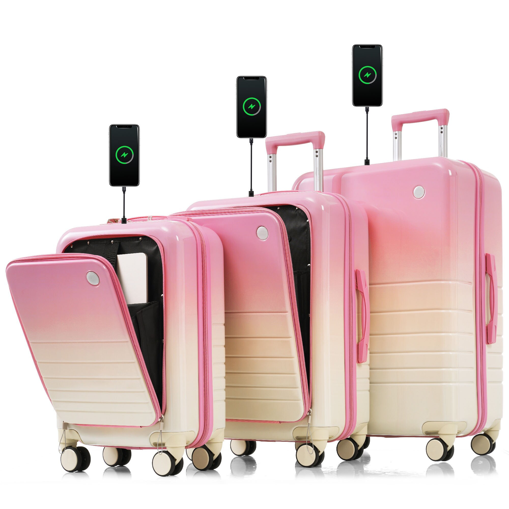 Bybafun YD9600011 25.9x17.7x12 IN Pink Plastic Hardshell Suitcase set 3 -Bag